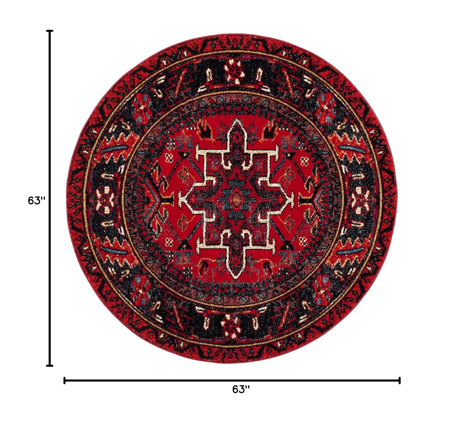 Vintage Hamadan VTH211 Power Loomed Indoor Area Rug - Red/Multi - 5'3" Round - Safavieh