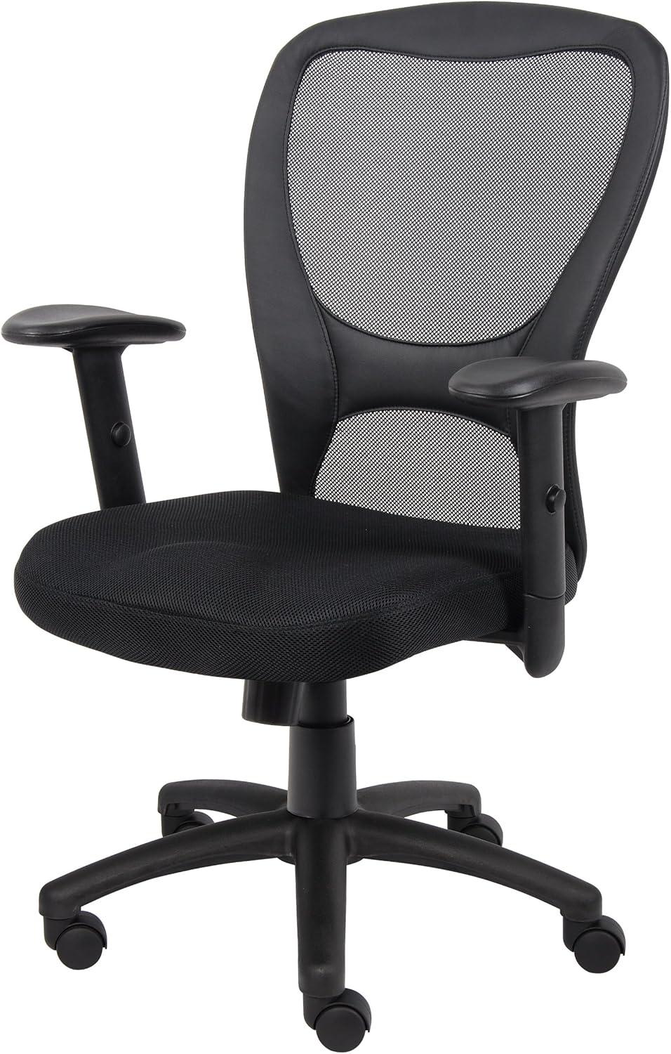 Mesh Task Chair with Adjustable Arms Black - Boss Office Products: Swivel, Ergonomic, Nylon Base