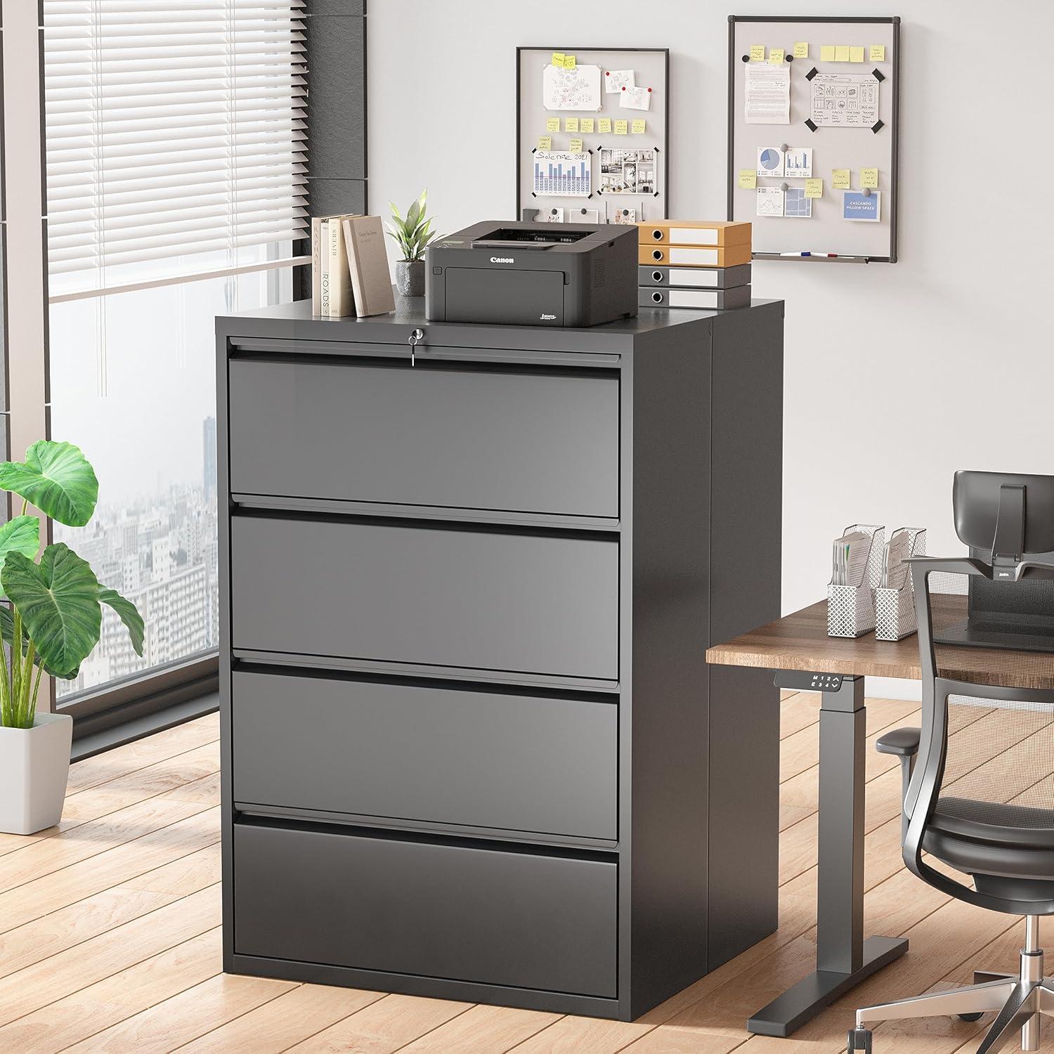 Black Metal 2-Drawer Lockable Lateral File Cabinet