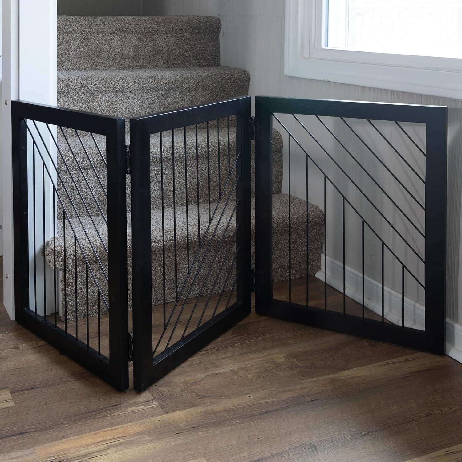 PETMAKER 3-Panel 24-Inch Freestanding Foldable Pet Gate for Stairs (Black)