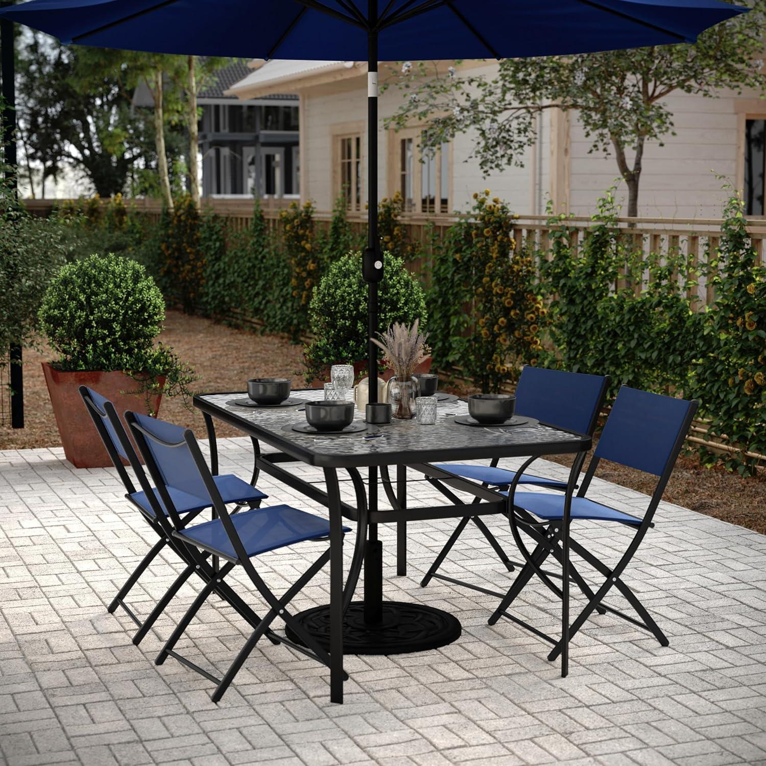 Black Rectangular Glass Patio Table with Umbrella Hole