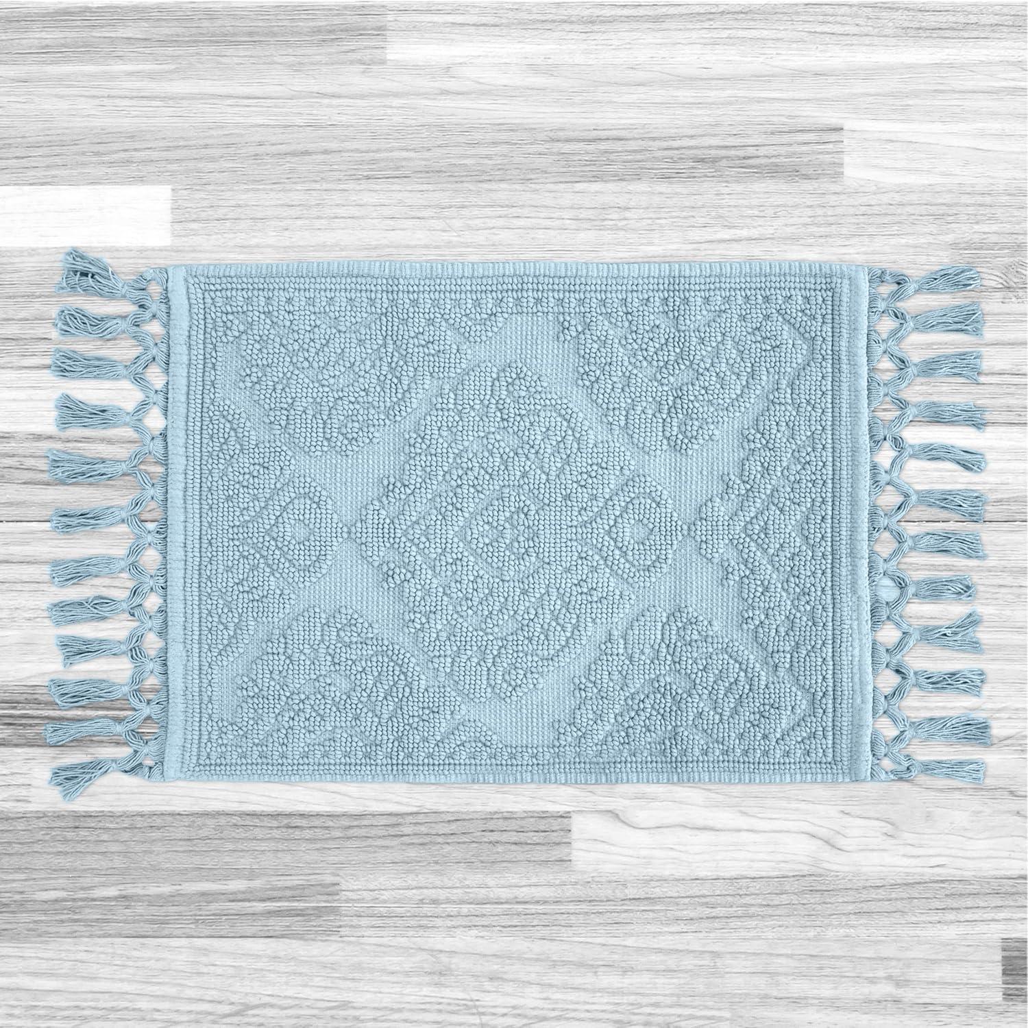 Jean Pierre Ricardo Cotton Fringe 21 x 34 in. Bath Rug, Light Blue