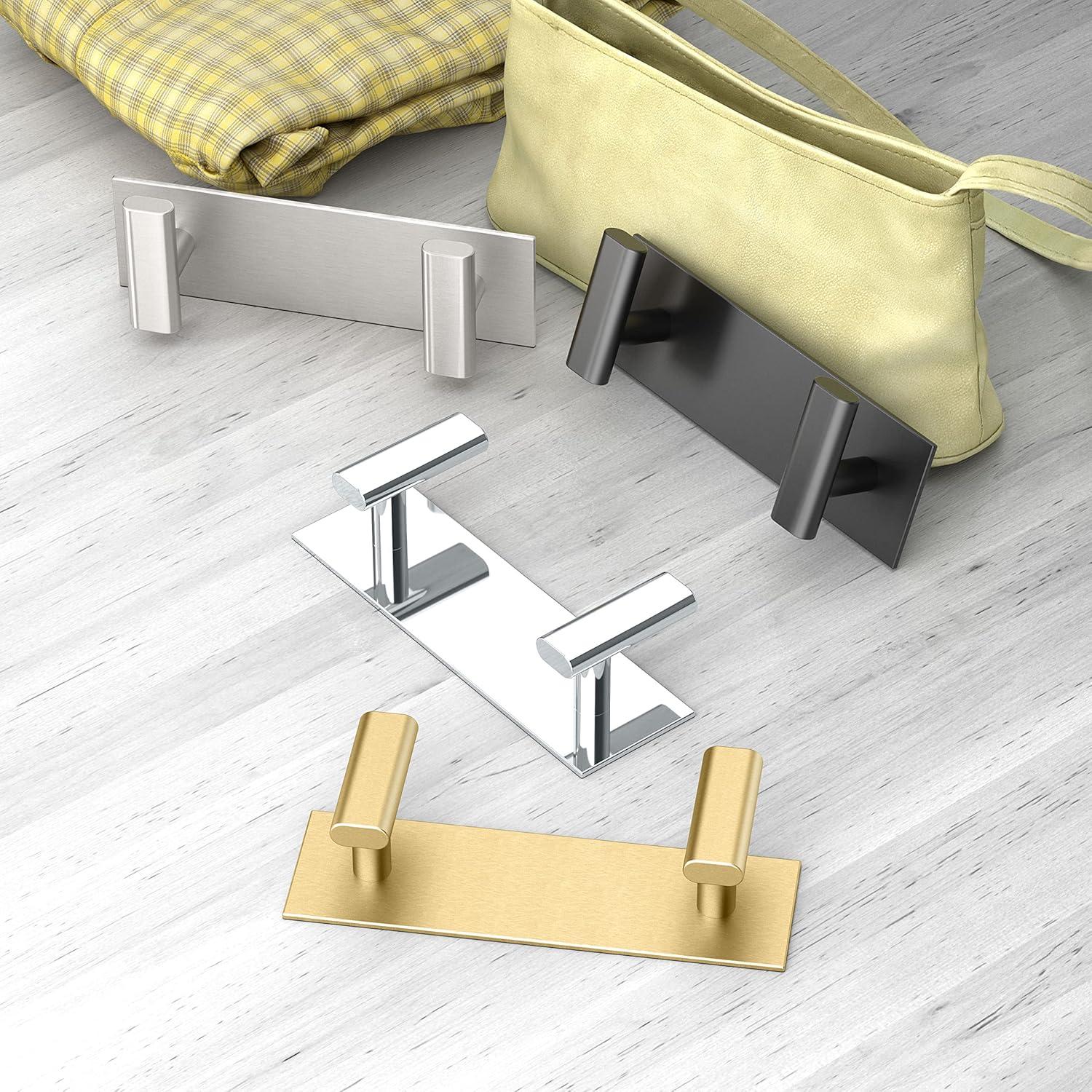 Brushed Brass Double Hook Wall Mount Rack