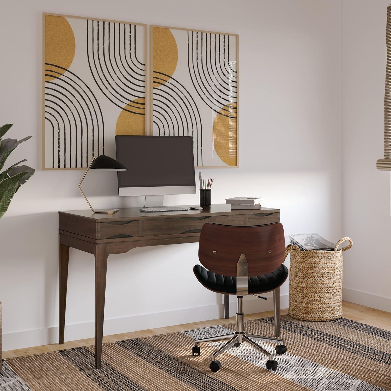 Simpli Home Harper Solid Wood Desk, Contemporary Style with Keyboard Tray and Storage