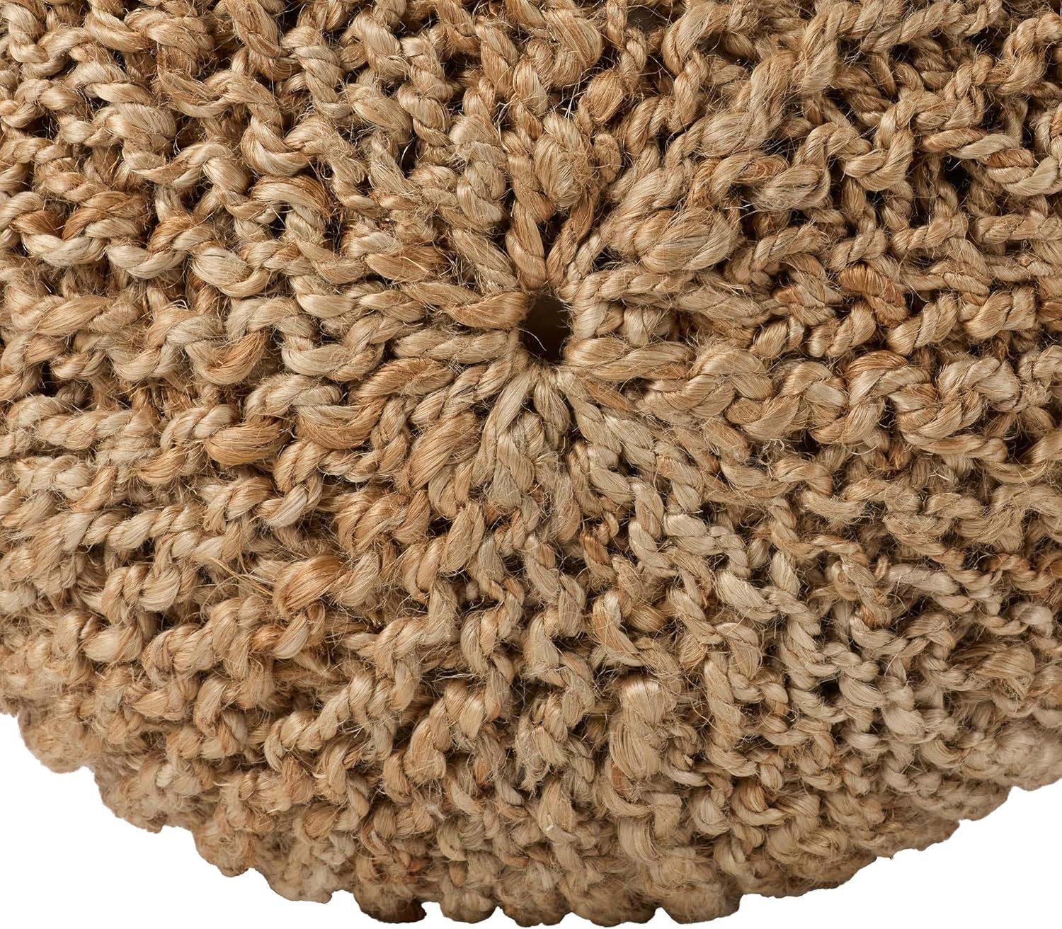 Tan Round Jute Knit Pouf Ottoman 20"x20"x14"