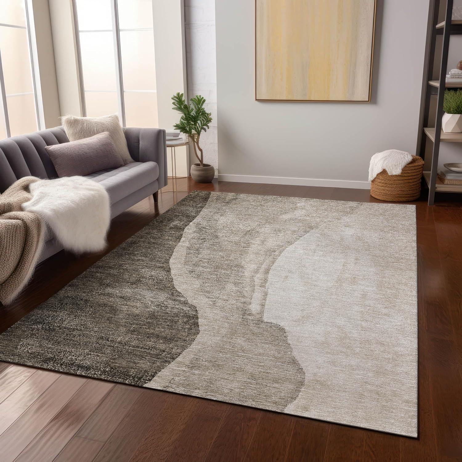 Taupe Abstract Flat Woven Synthetic 8' x 10' Area Rug