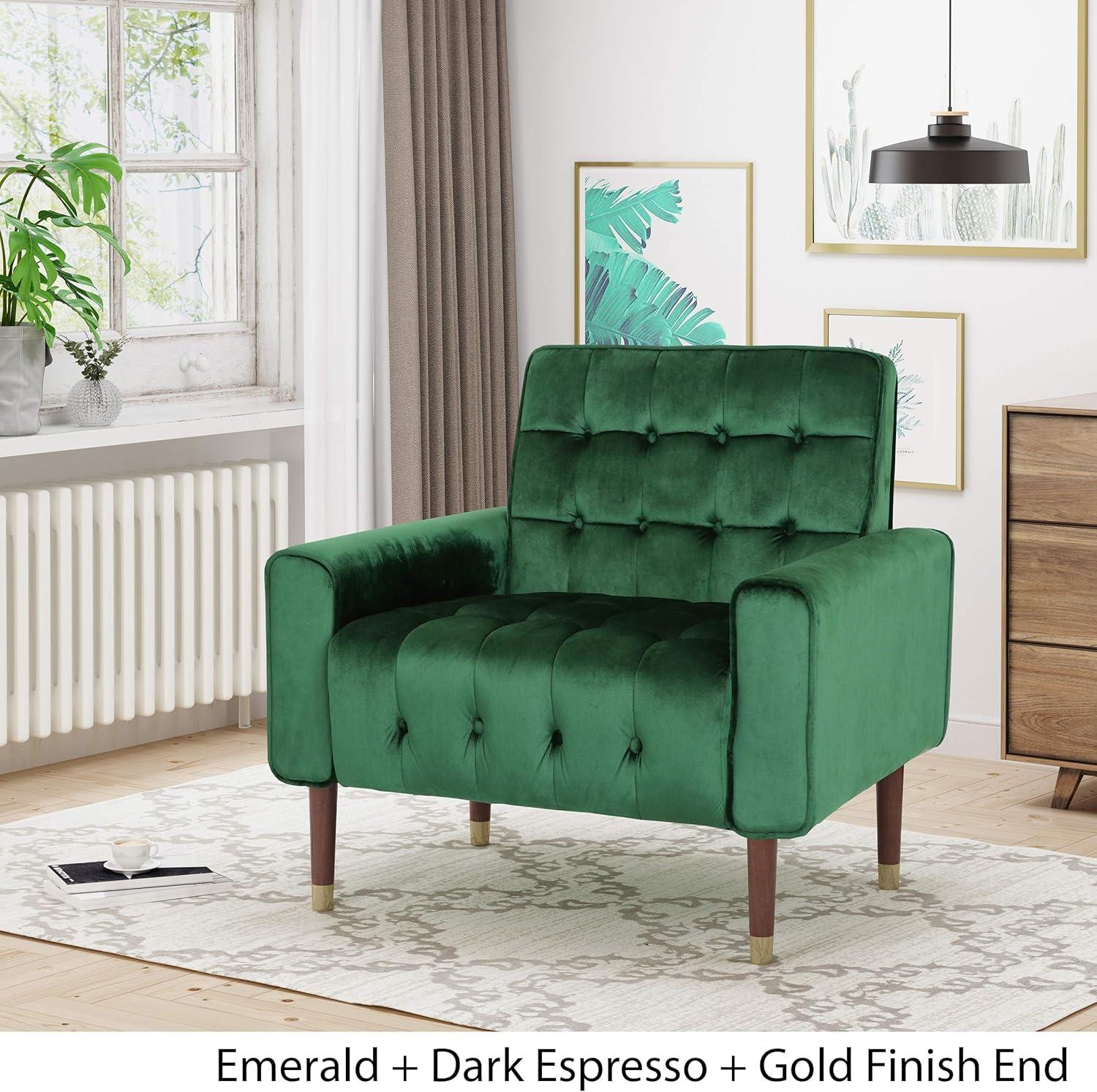 Bourchier Modern Glam Velvet Armchair Green - Christopher Knight Home: Upholstered Polyester, Plywood Frame
