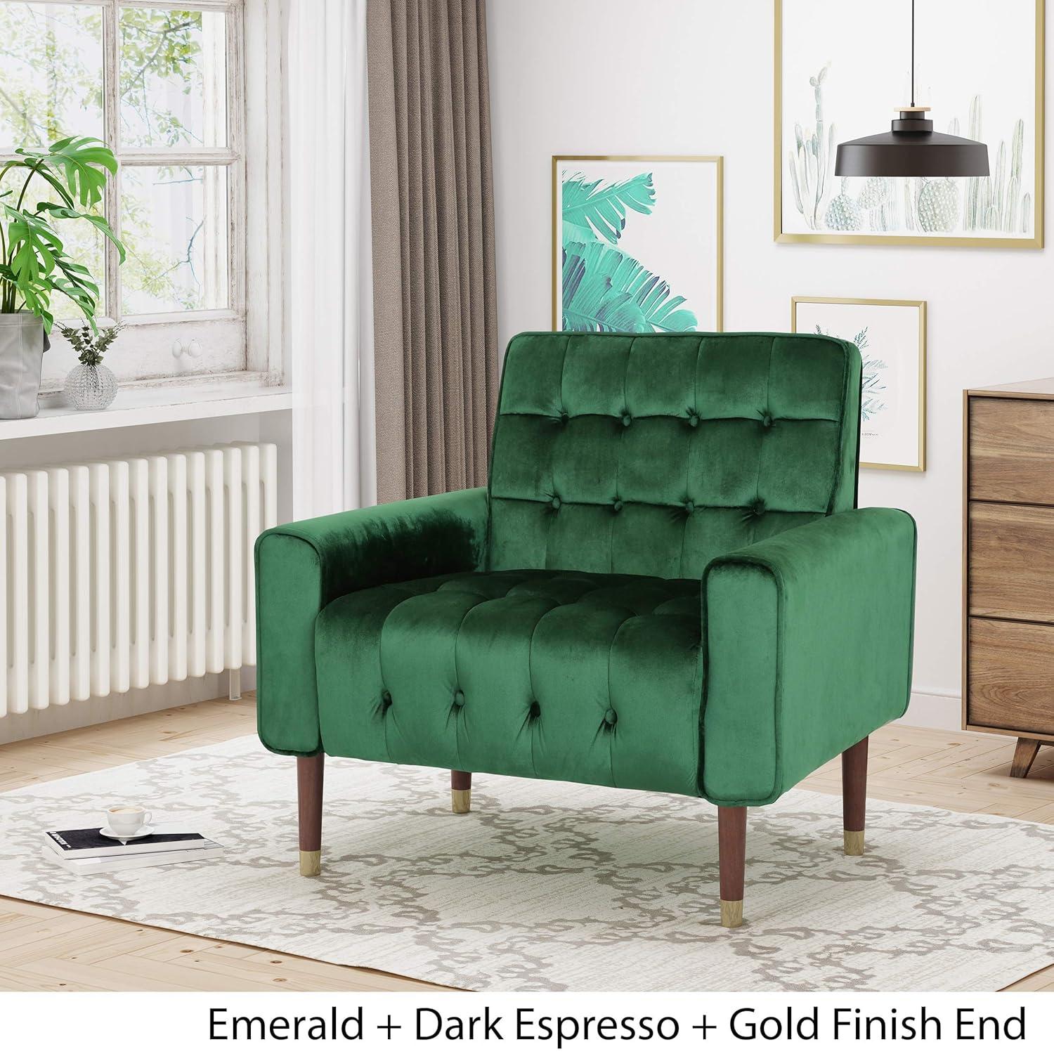 Bourchier Modern Glam Velvet Armchair Green - Christopher Knight Home: Upholstered Polyester, Plywood Frame