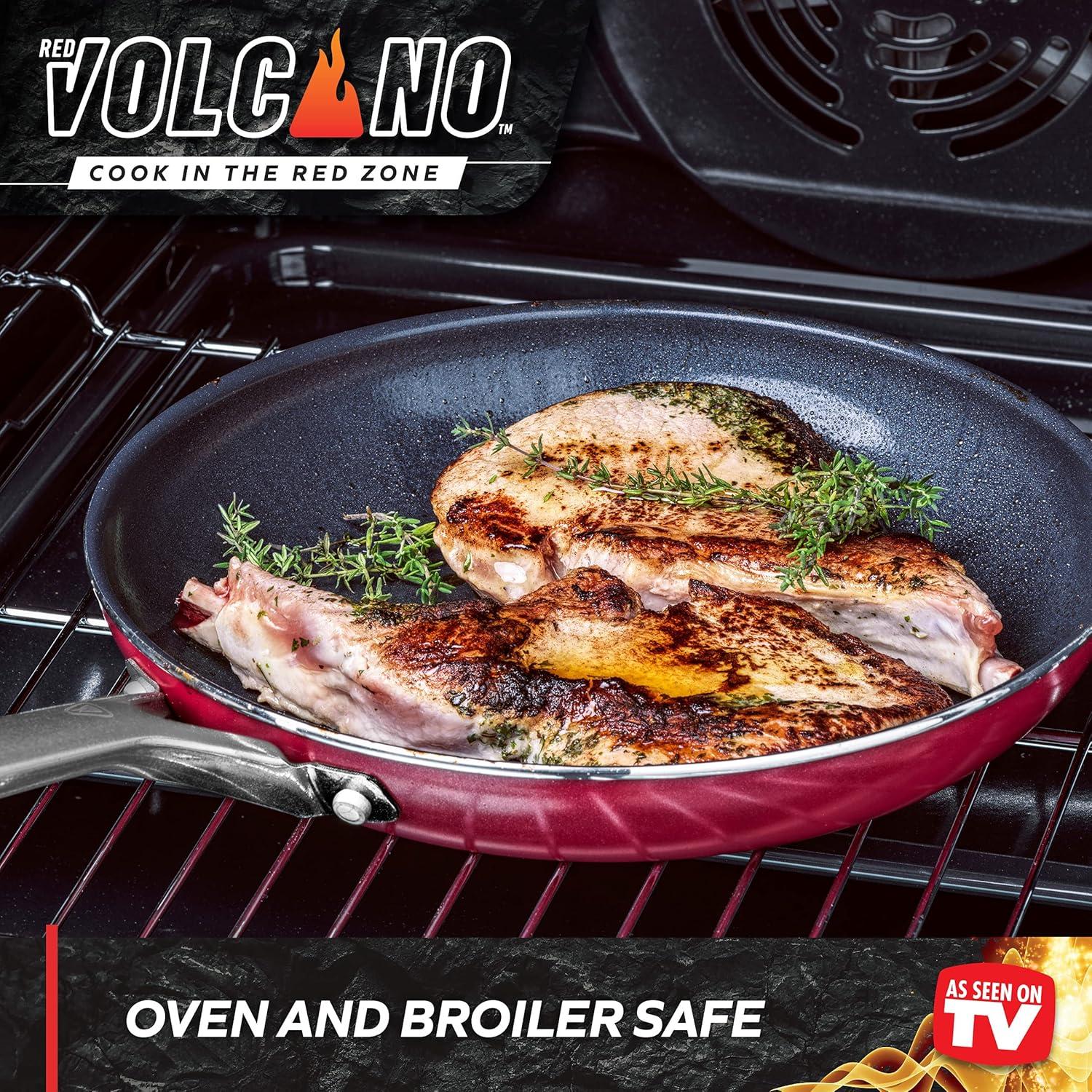 Red Ceramic Nonstick Aluminum Fry Pan with Glass Lid, 11"