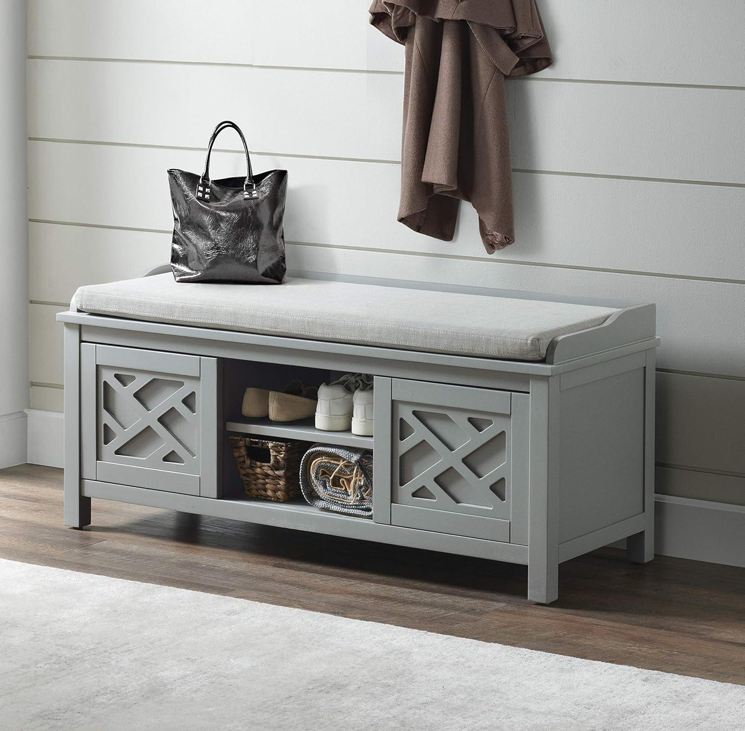 Alaterre Furniture Coventry 45 in. Pine Wood Storage Bench with Cushion, Entryway Organization & Decoration, 3 Adjustable/Removable Cubbies, Gray