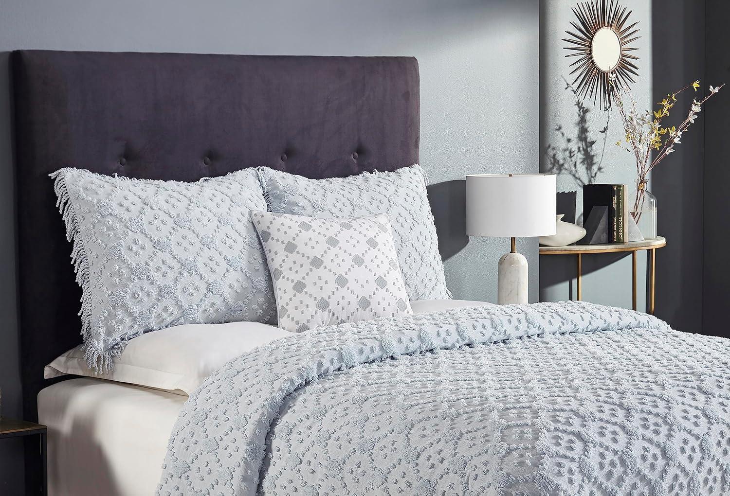 Better Trends Charleston Collection 100% Cotton Bedding sets, Machine Washable Soft and Breathable 4-piece Chenille Bedspread & Sham with Geometric Embroidery, All season