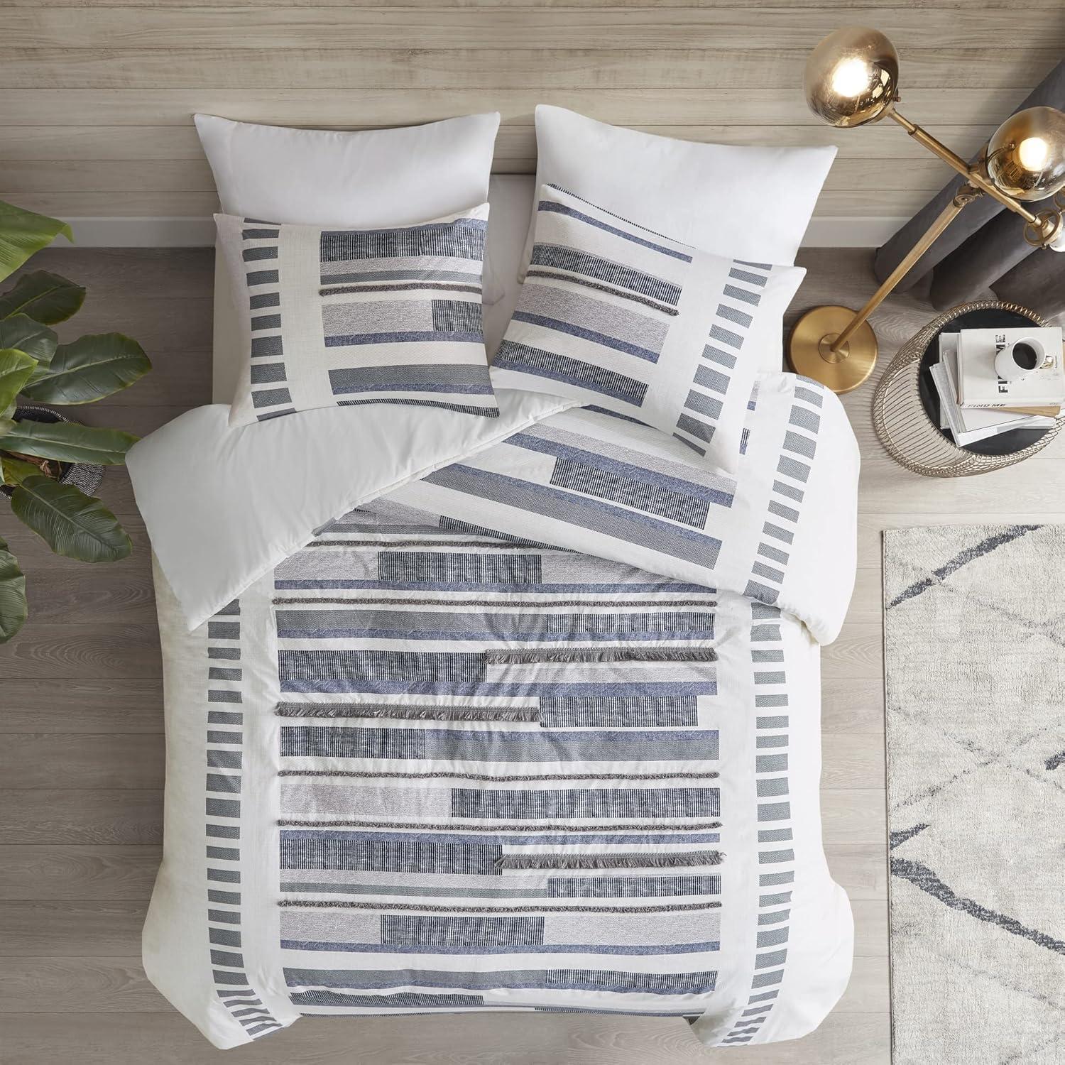 INK+IVY Serena Navy/Gray Standard Cotton 3 Piece Duvet Cover Set