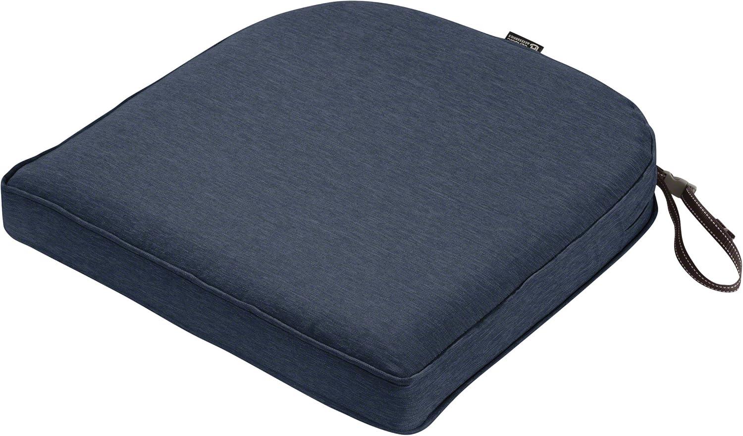 Classic Accessories Montlake FadeSafe Water-Resistant Contoured Patio Dining Seat Cushion, 18 x 18 x 2 inch, Heather Indigo
