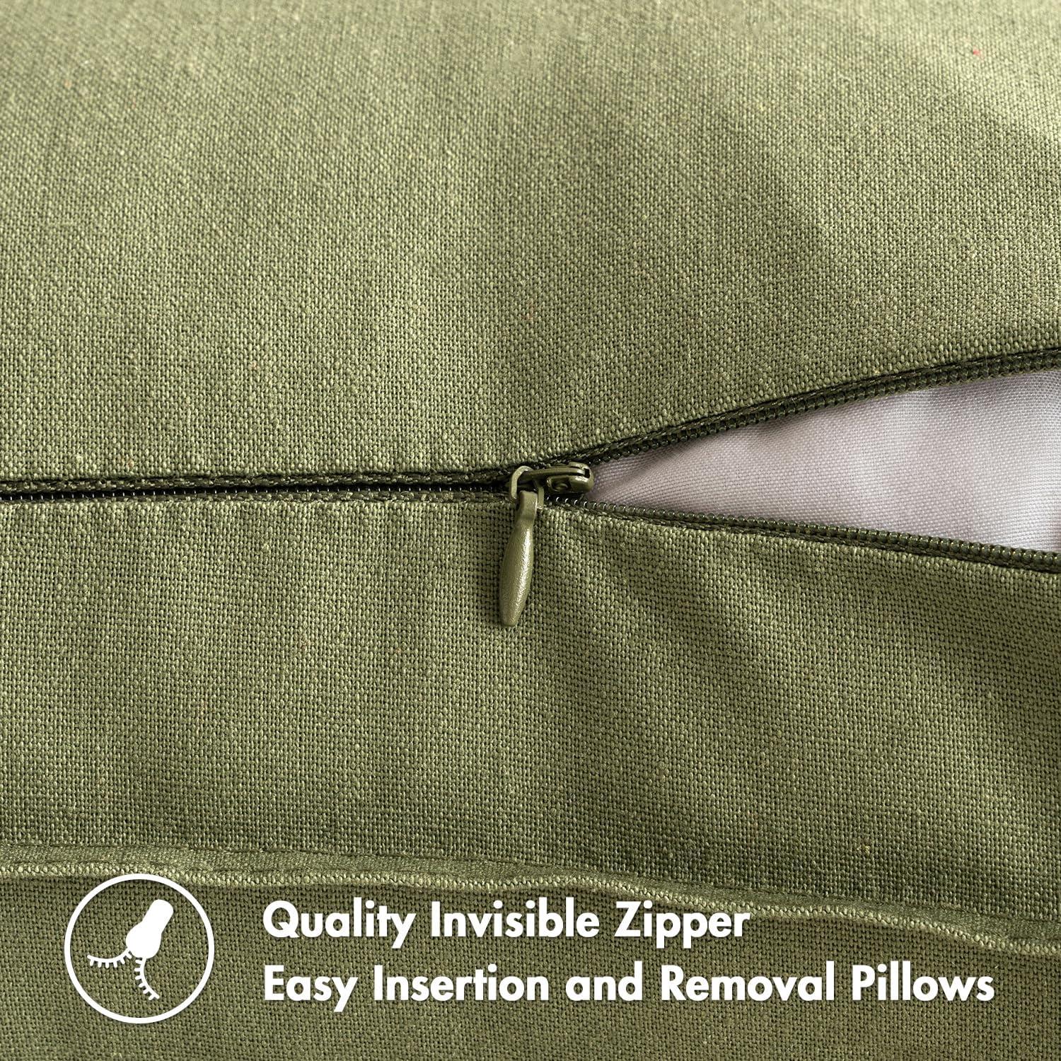 Olive Green Linen and Cotton 18x18 Inch Pillow Covers, Pack of 2