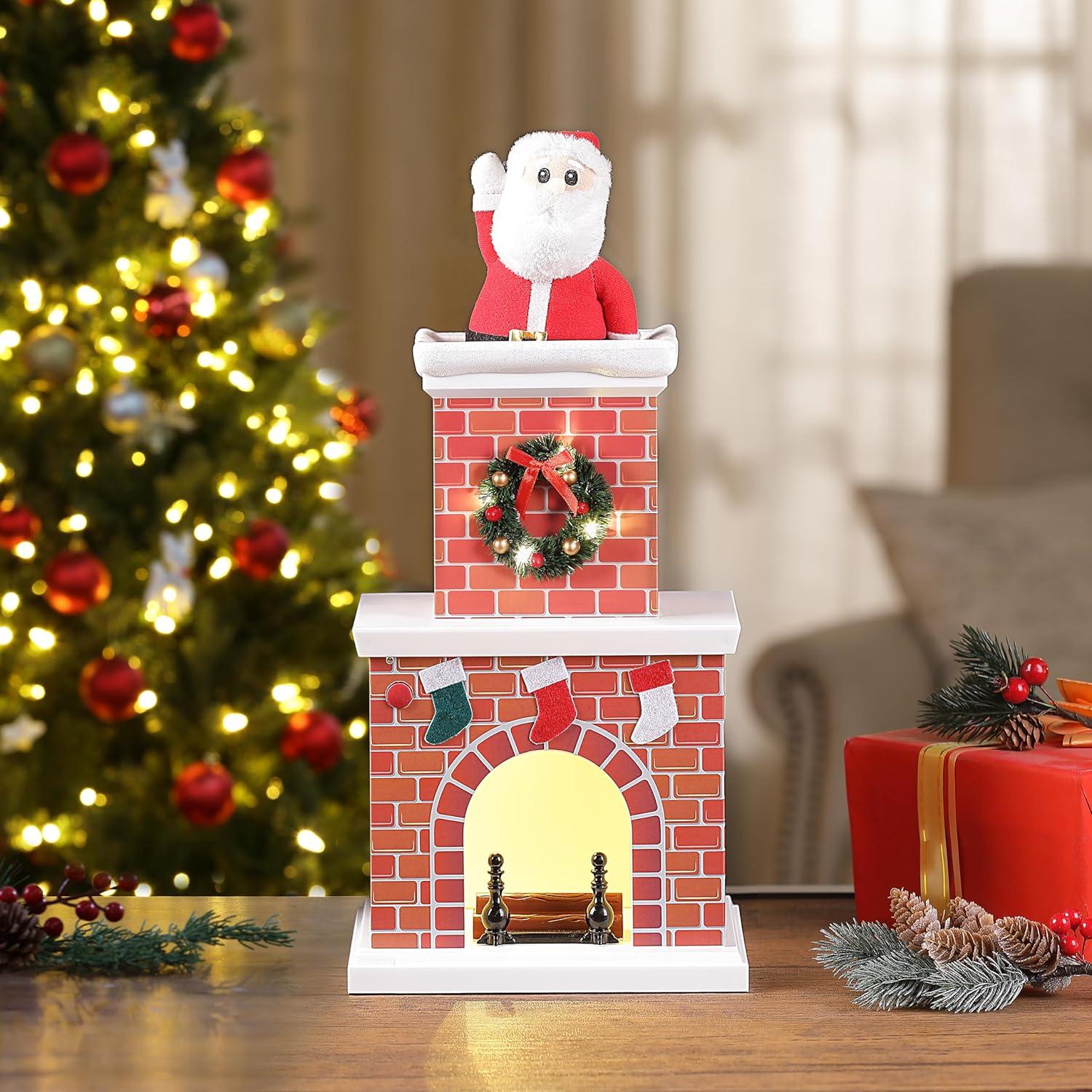 Mr. Christmas 18 Inch Animated Santa in Chimney with LED Lights and Music