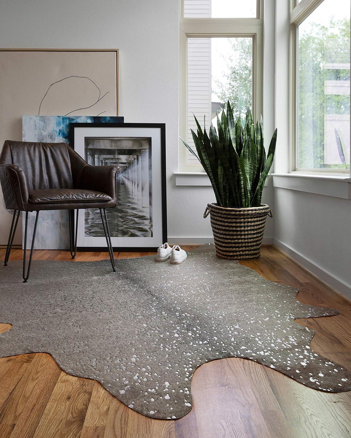 Gray Metallic Accent Synthetic Cowhide Area Rug