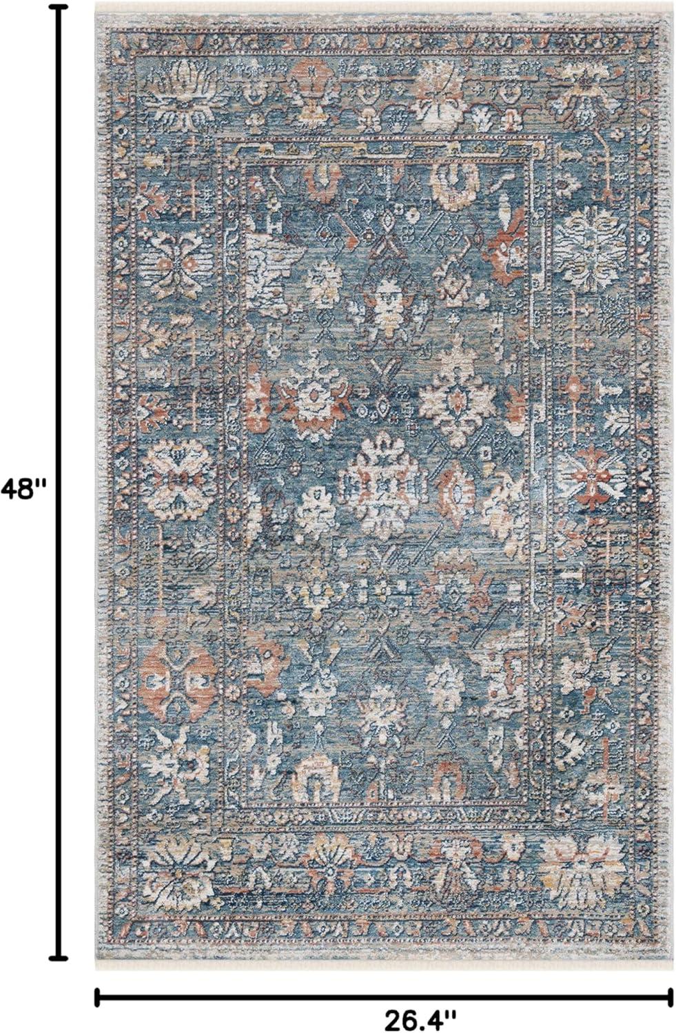 Elegant Blue & Ivory Synthetic 9' x 12' Easy-Care Area Rug