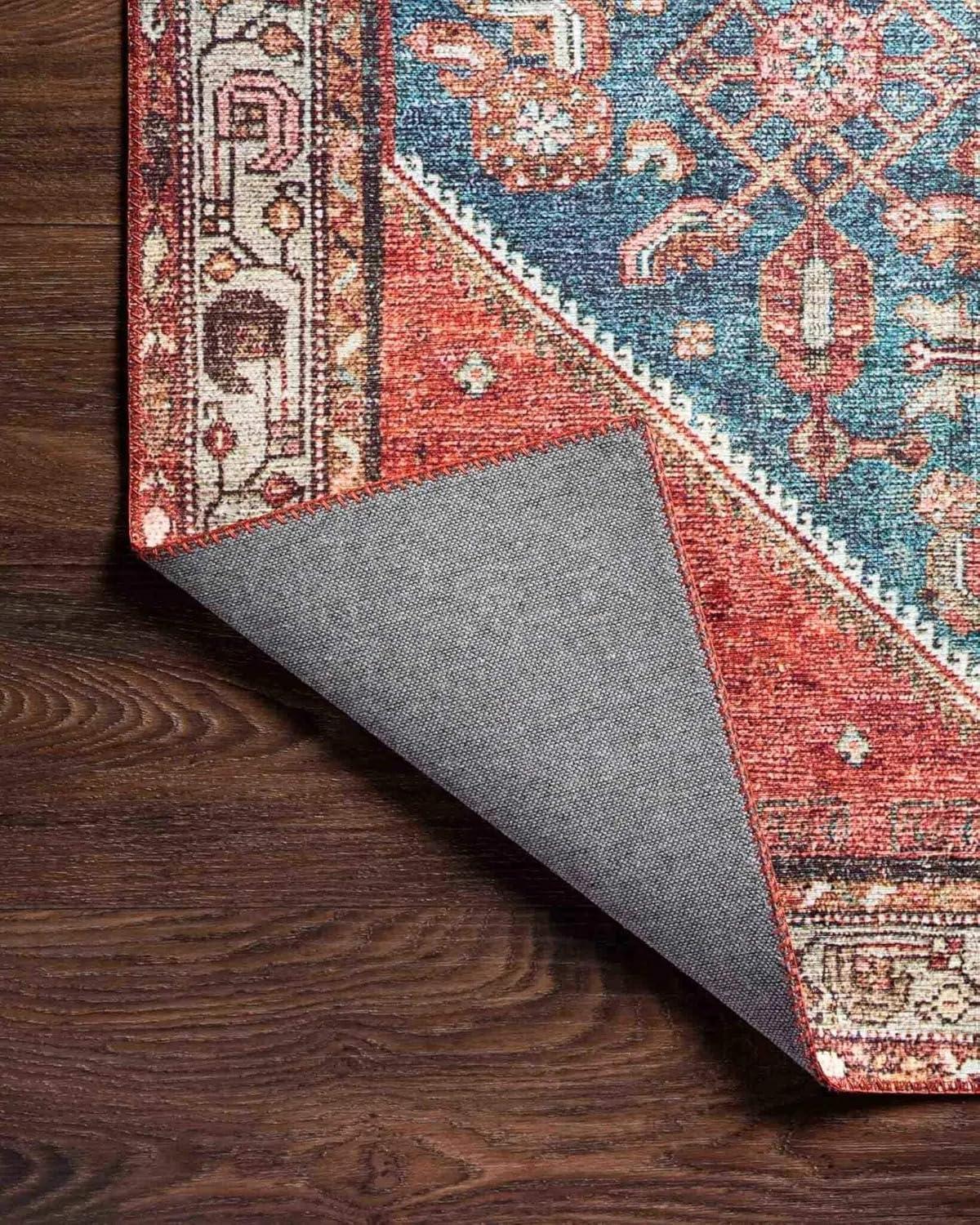 Blue and Clay Vintage Distressed Polyester Accent Rug