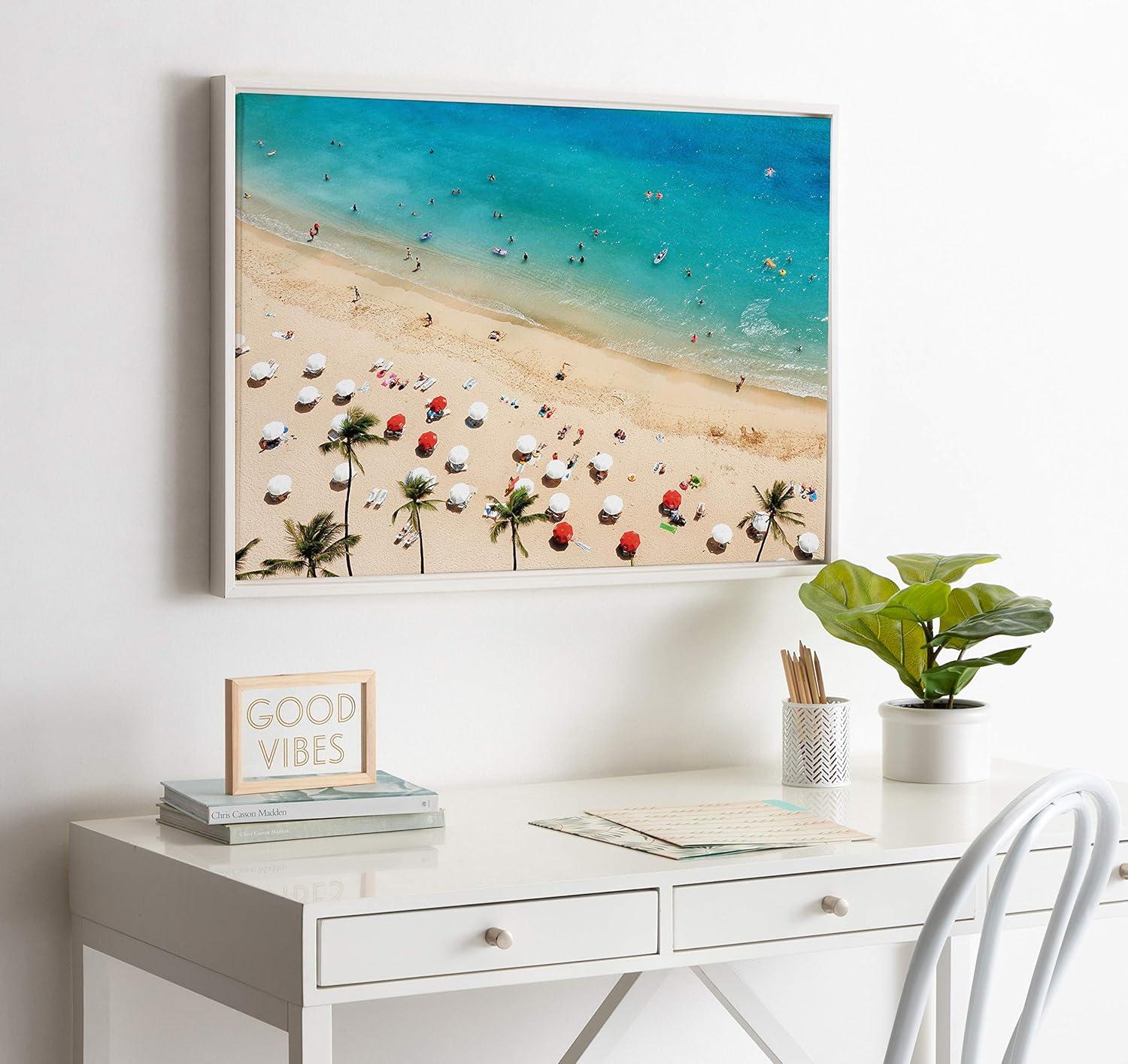 DesignOvation 23" x 33" Sylvie Tropical Beach Framed Canvas by Simon Te White : Modern Ocean Wall Art, Aerial View Print