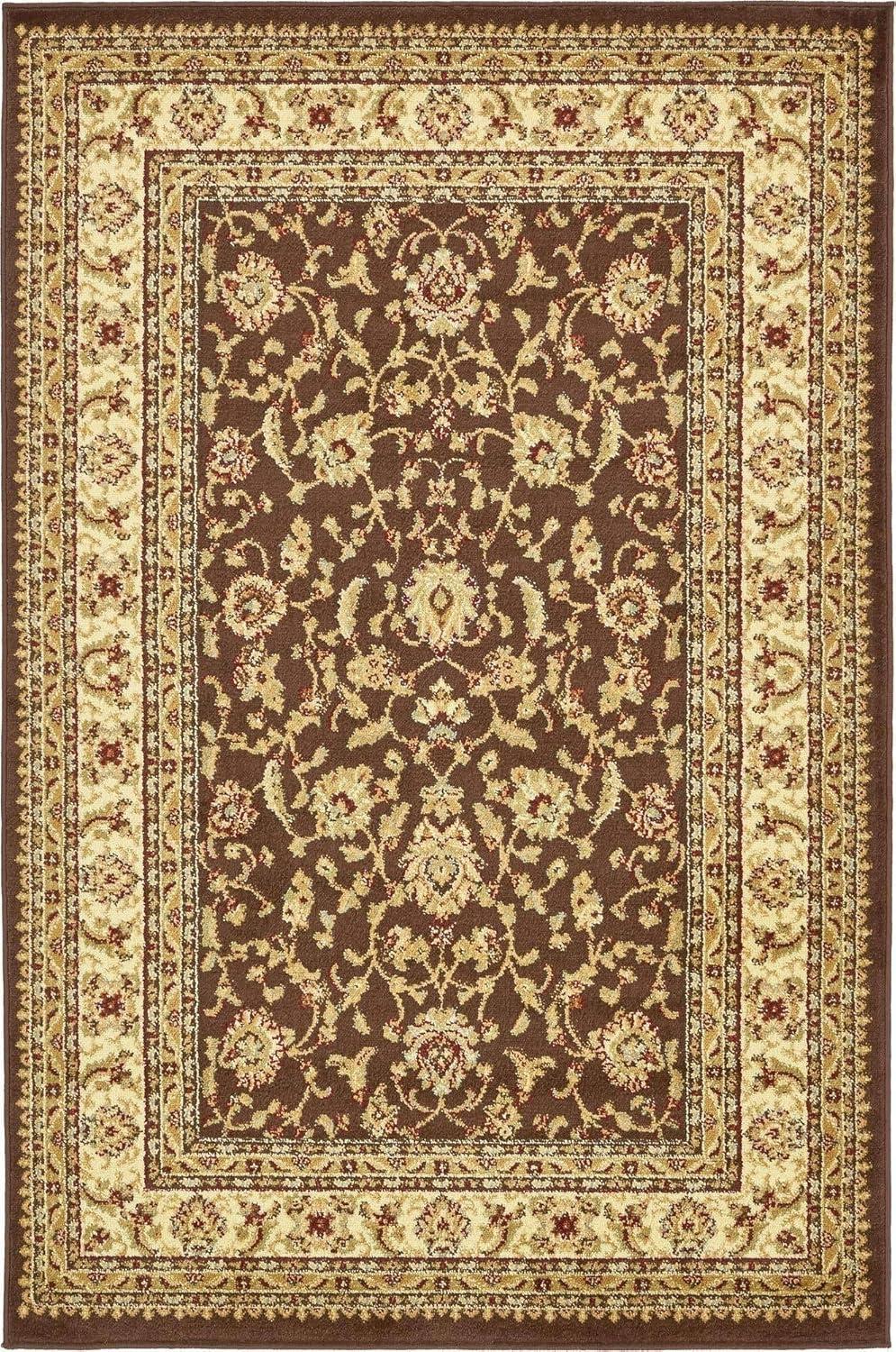 Classic Elegance 4' x 6' Brown Floral Synthetic Area Rug