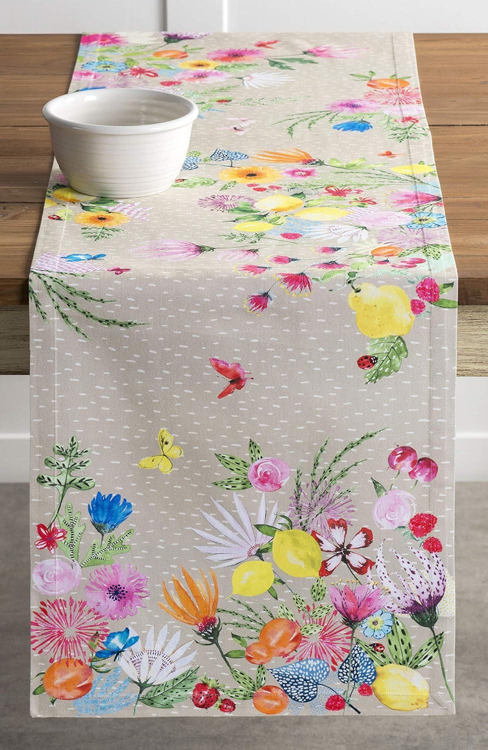 Beige Floral Cotton Single Layer Table Runner