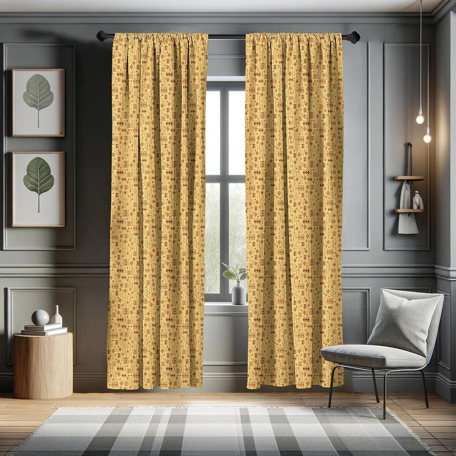 Ambesonne African Curtains, Random Doodles, Pair of 28"x84", Brown Marigold Mustard