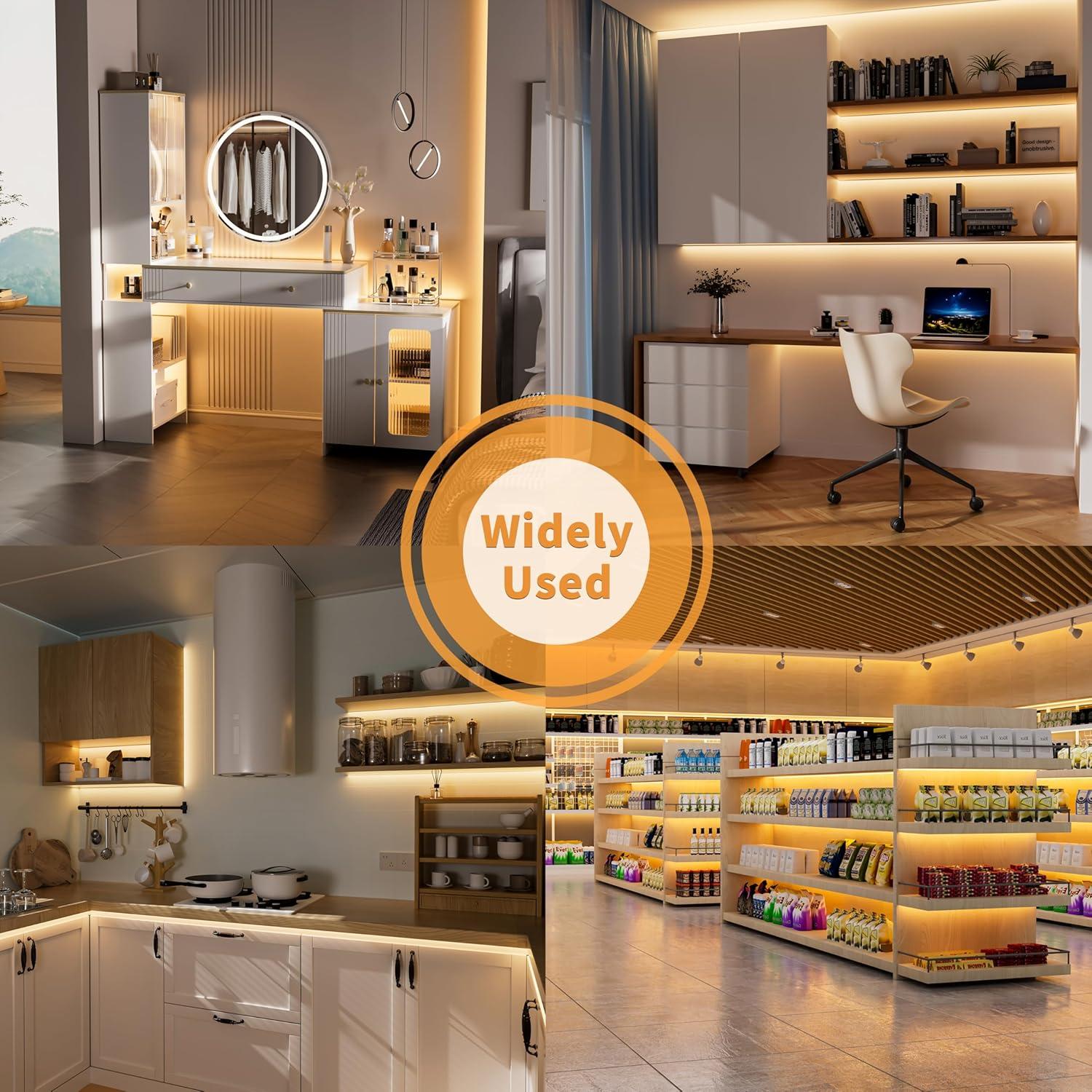 MIWISE COB LED Strip 20ft/6.1m,CRI 90+ Warm White 3000K High Lumen Super Bright Flexible DC24V LED Tape Light,for Cabinet Home Office DIY Lighting Projects(Adapter & Controller NOT Included)