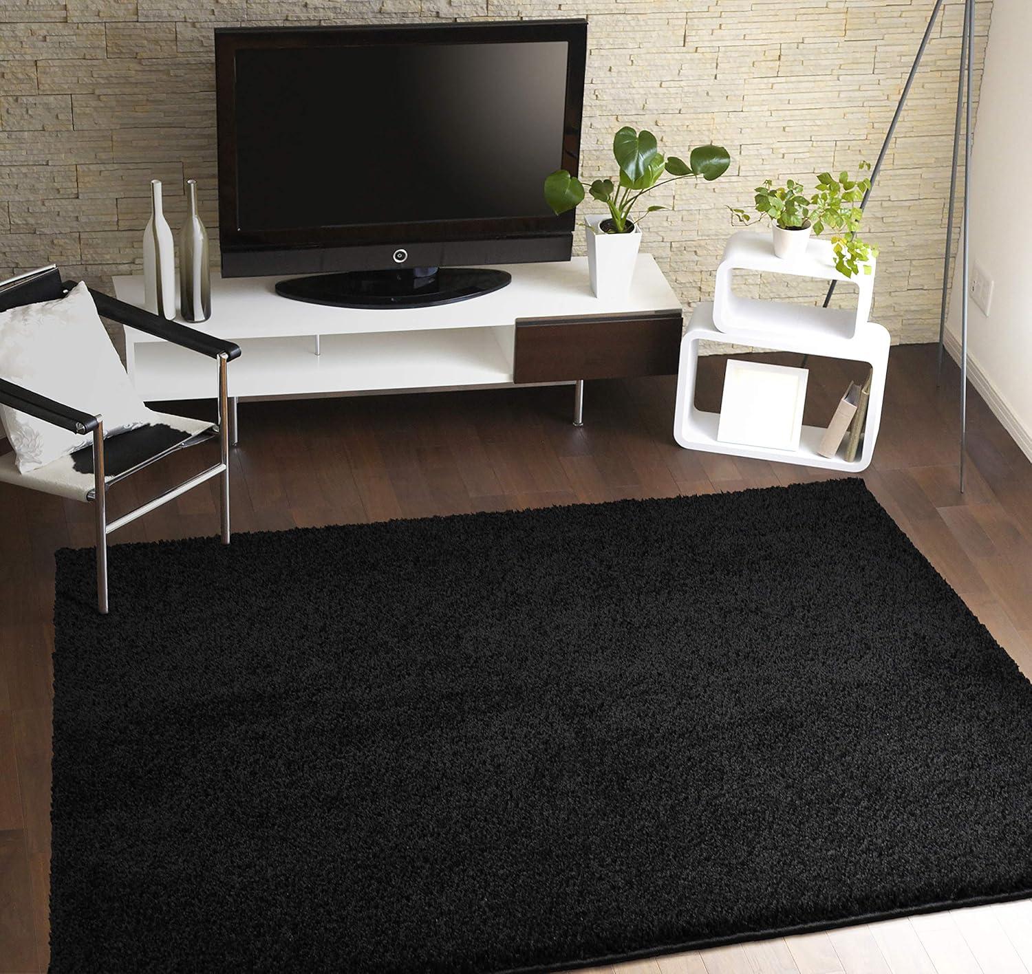 Skyline Shag 6' x 9' Luxurious Black Rectangular Area Rug