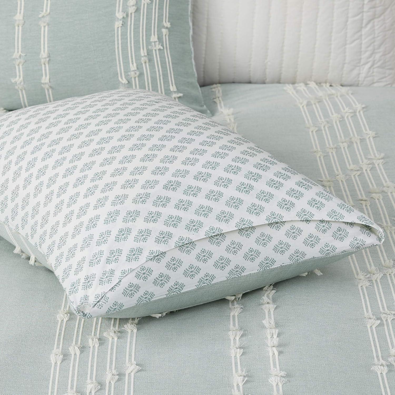 Kara 3-Piece Aqua Full/Queen Cotton Jacquard Duvet Cover Mini Set