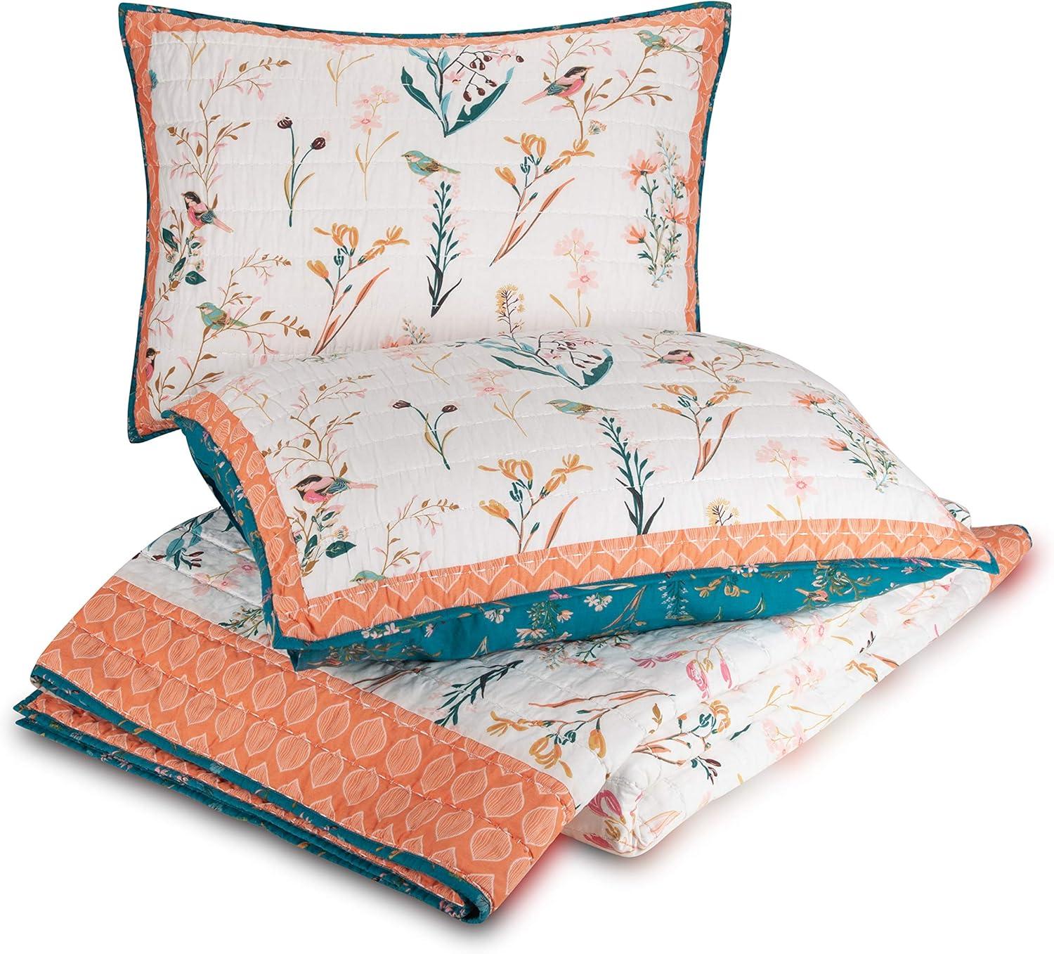 Full Pink Cotton Reversible Floral Quilt Set