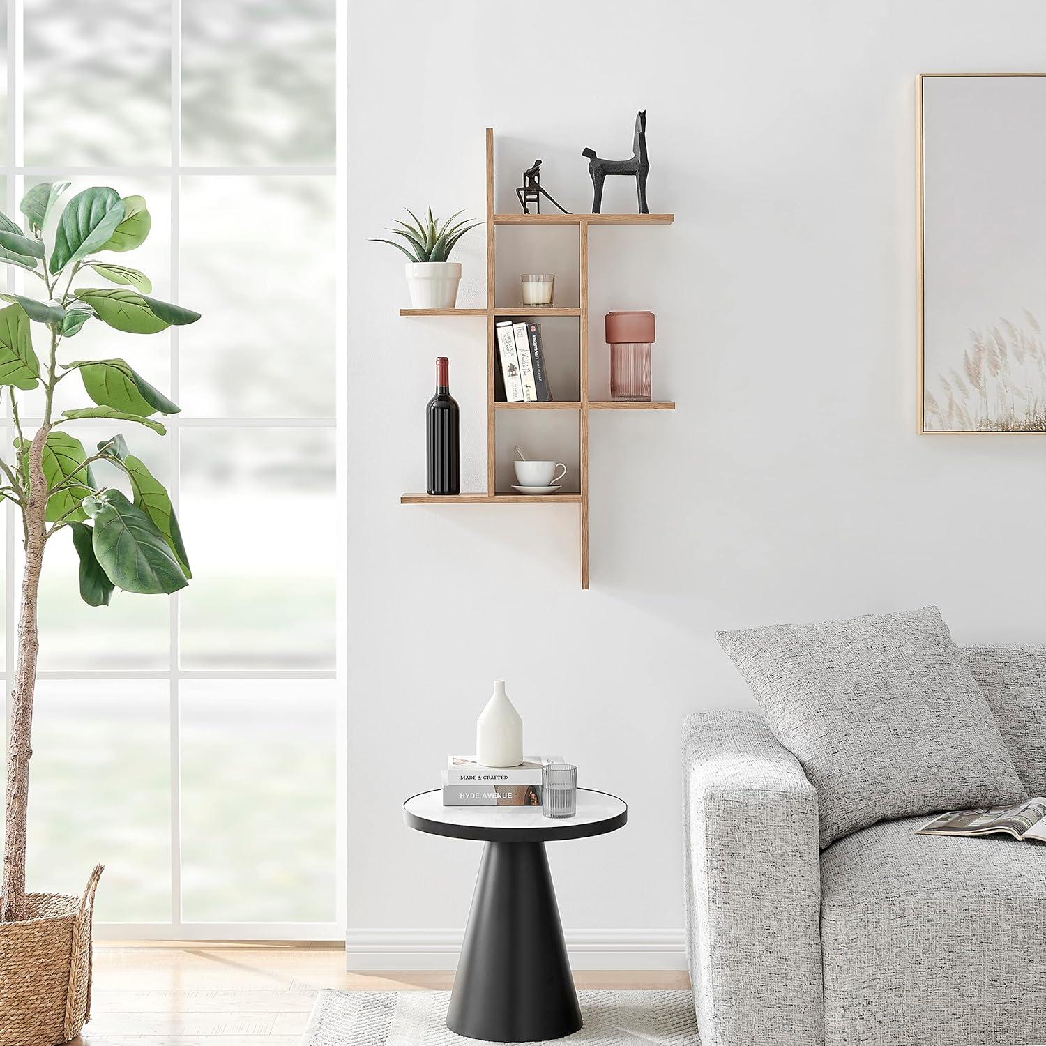 Danya B. 40" x 24" Cantilever Cubby Wall Shelf Chestnut: Mid-Century Modern Style, Laminated MDF, Iron Hardware