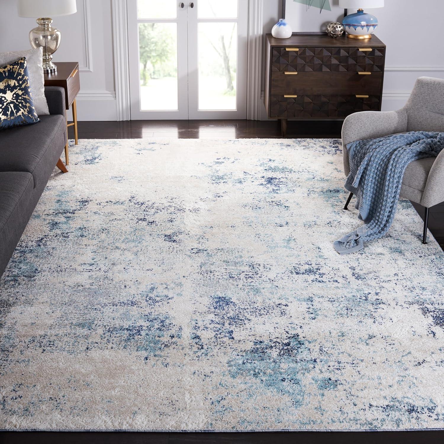 Safavieh  Aston Fedra Modern Abstract Rug Ivory/Blue 9'  x  12' 9' x 12' Indoor Living Room,Bedroom,Dining Room Blue Rectangle