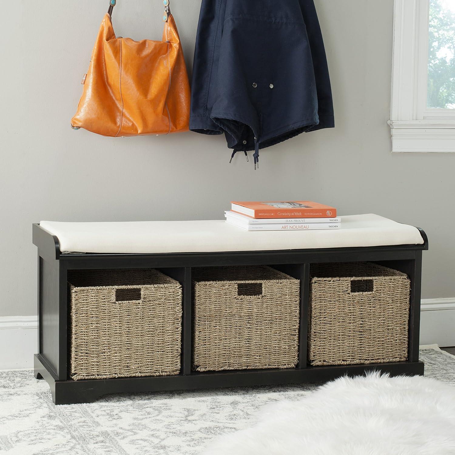Lonan  Wicker Storage Bench - Black - Safavieh