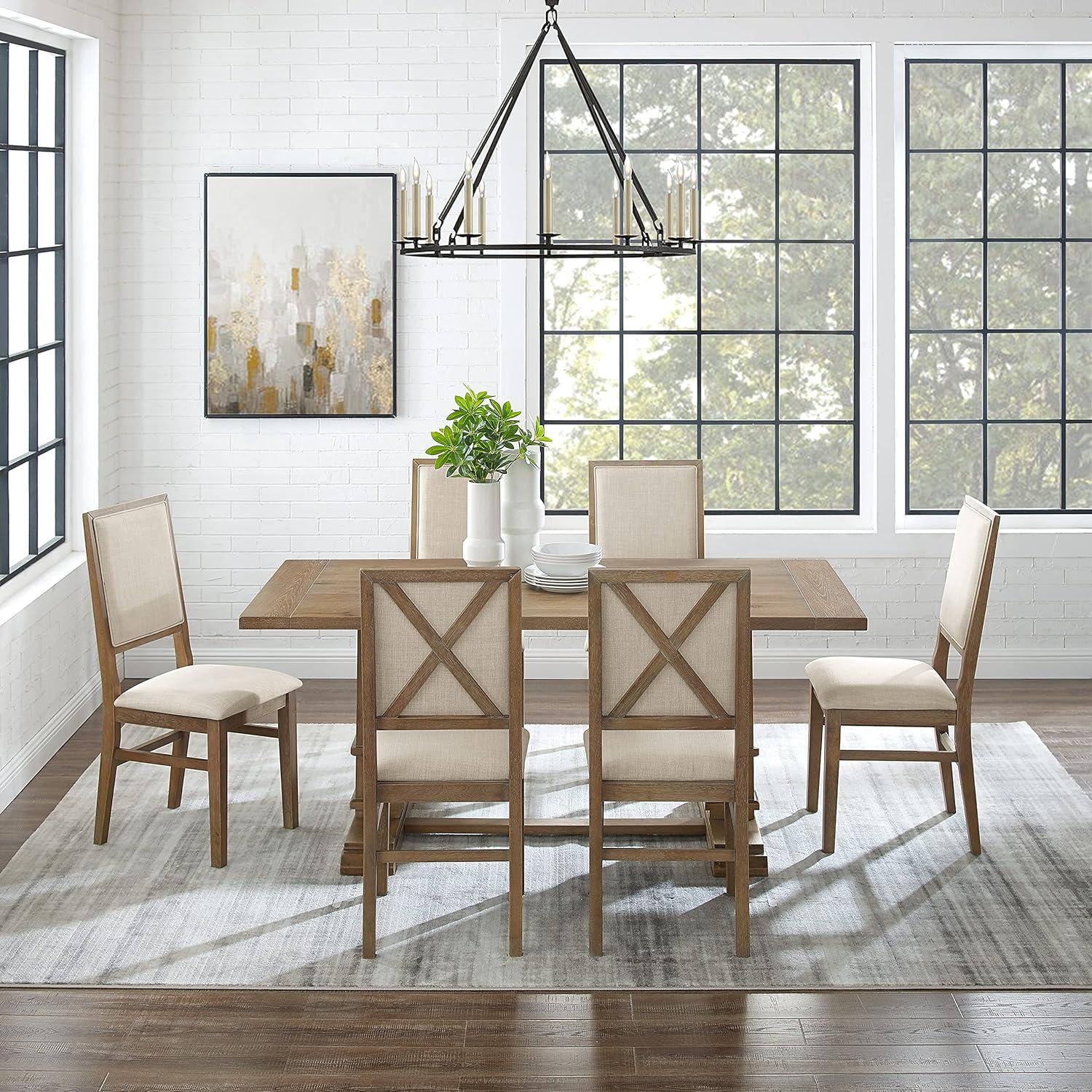 7pc Joanna Dining Set with 6 Upholstered Back Chairs Rustic Brown - Crosley