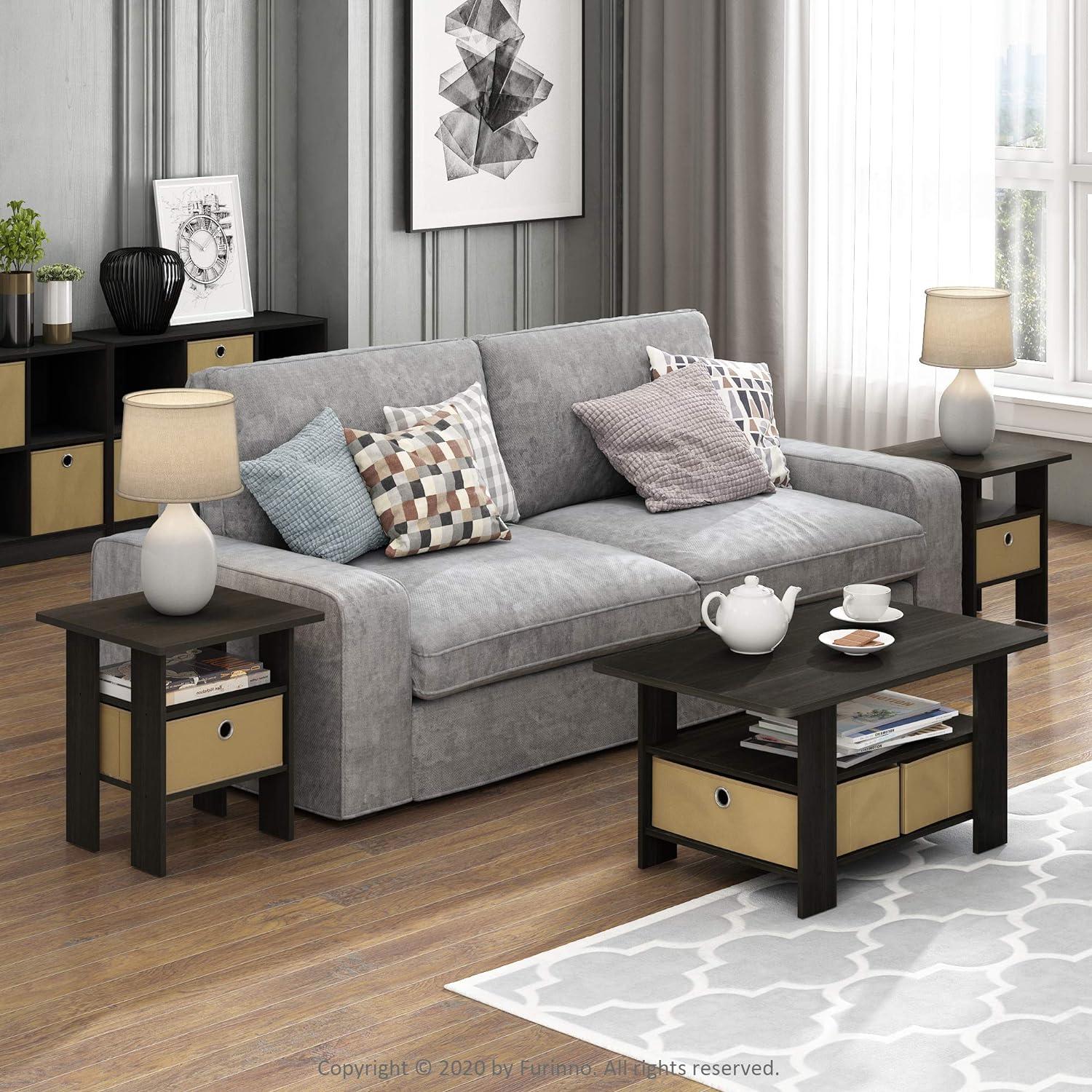 Espresso Brown Rectangular Wood Coffee Table with Storage