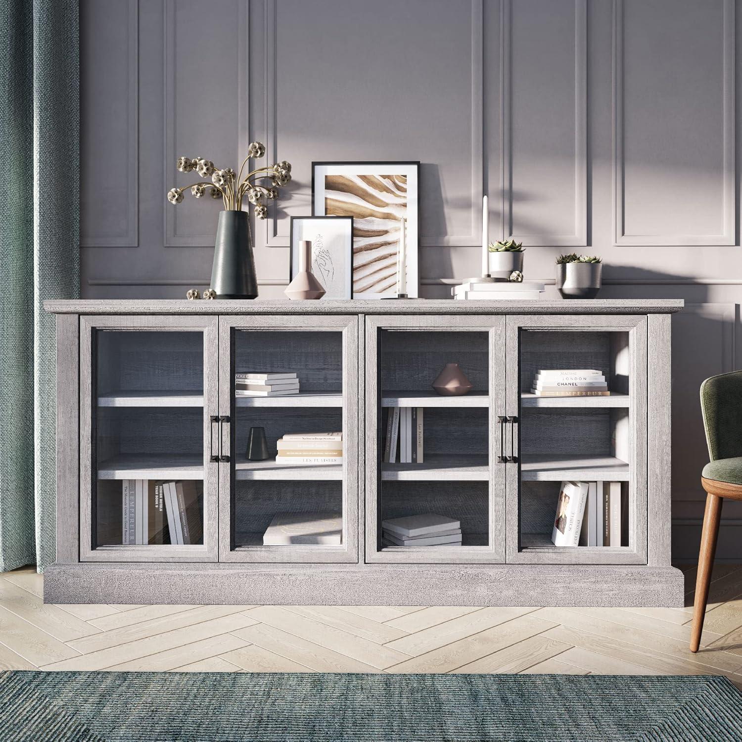 BELLEZE Modern Farmhouse Wood Sideboard Buffet - Liam (Stone Gray)