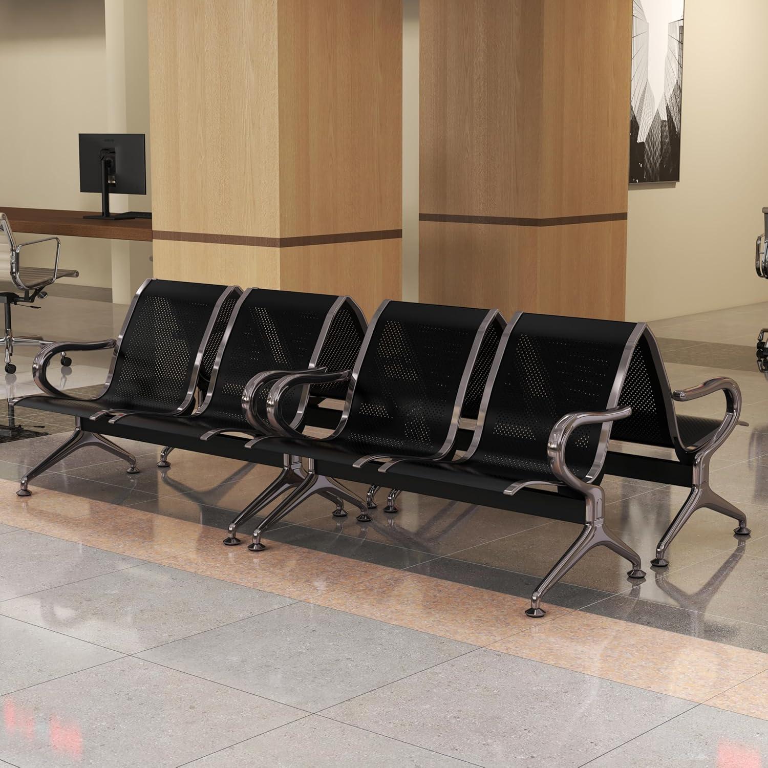 Kinbor Sillas de Sala de Espera, Sillas de Recepción de 3 Asientos, Muebles de Oficina para Invitados, Asientos para Banco de Aeropuerto, Hospital, Negro