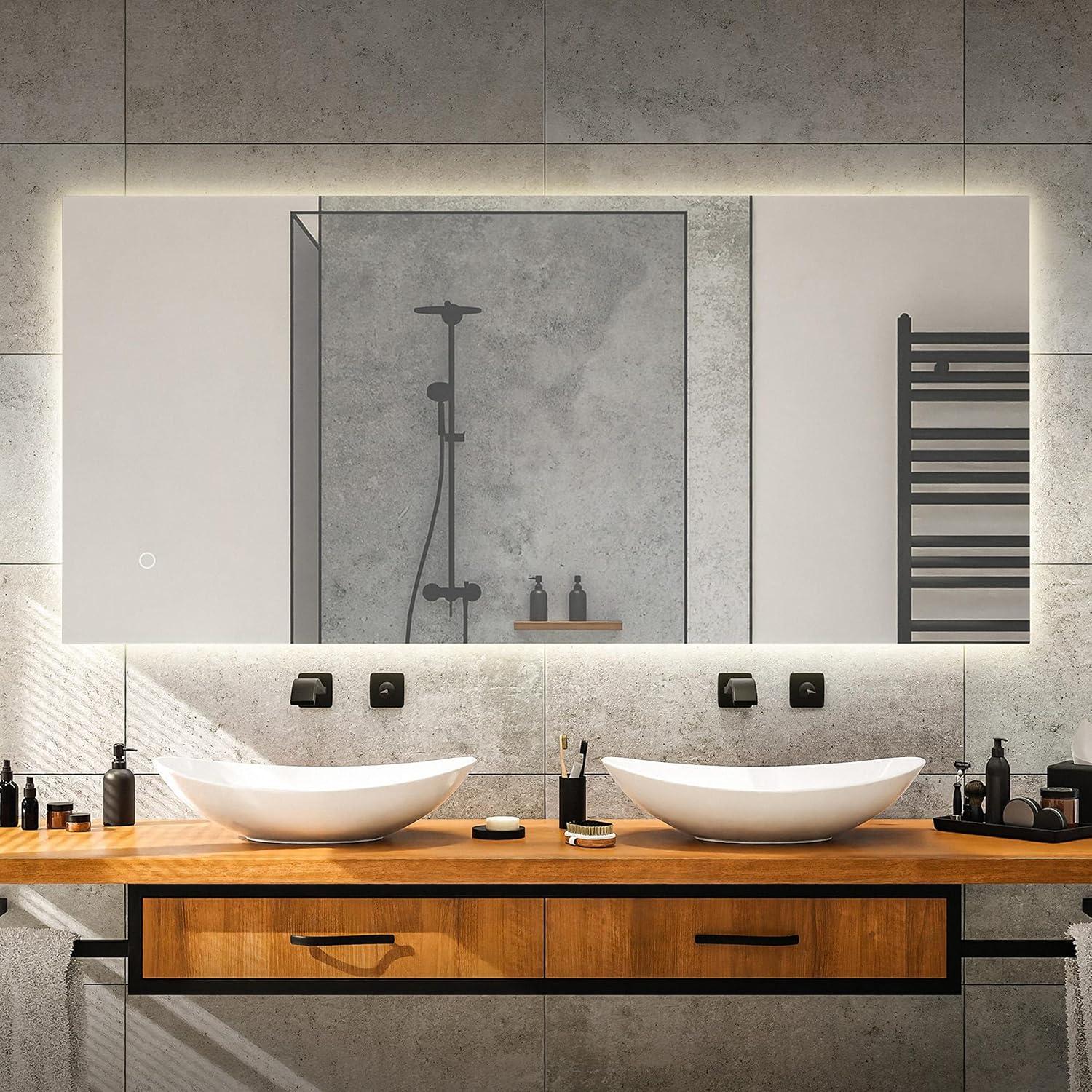 Nora 48" x 22" Rectangular Frameless Anti-Fog Aluminum Back-lit Tri-color LED Bathroom Vanity Mirror with Smart Touch Control - JONATHAN Y