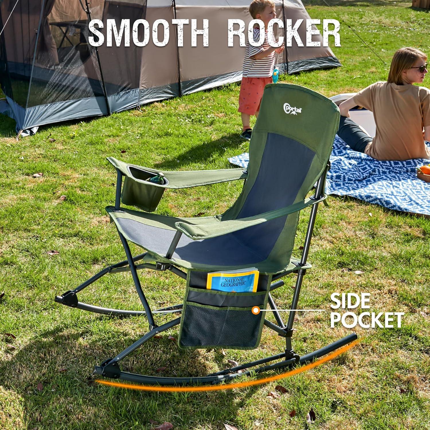 Green Folding Portable Rocking Chair with Cup Holder