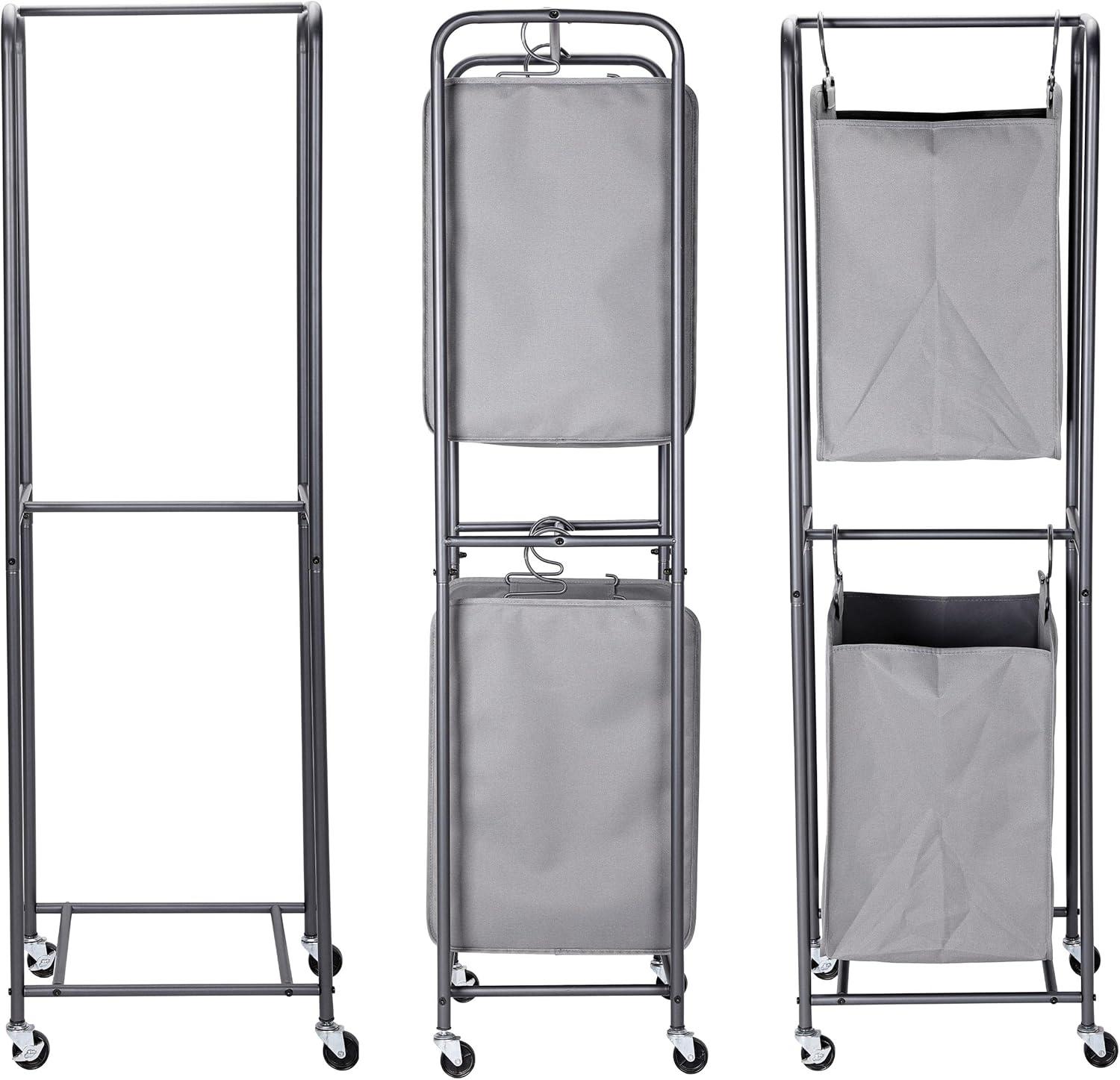 BIRDROCK HOME Rolling 2-Hamper Vertical Laundry Sorter - Grey