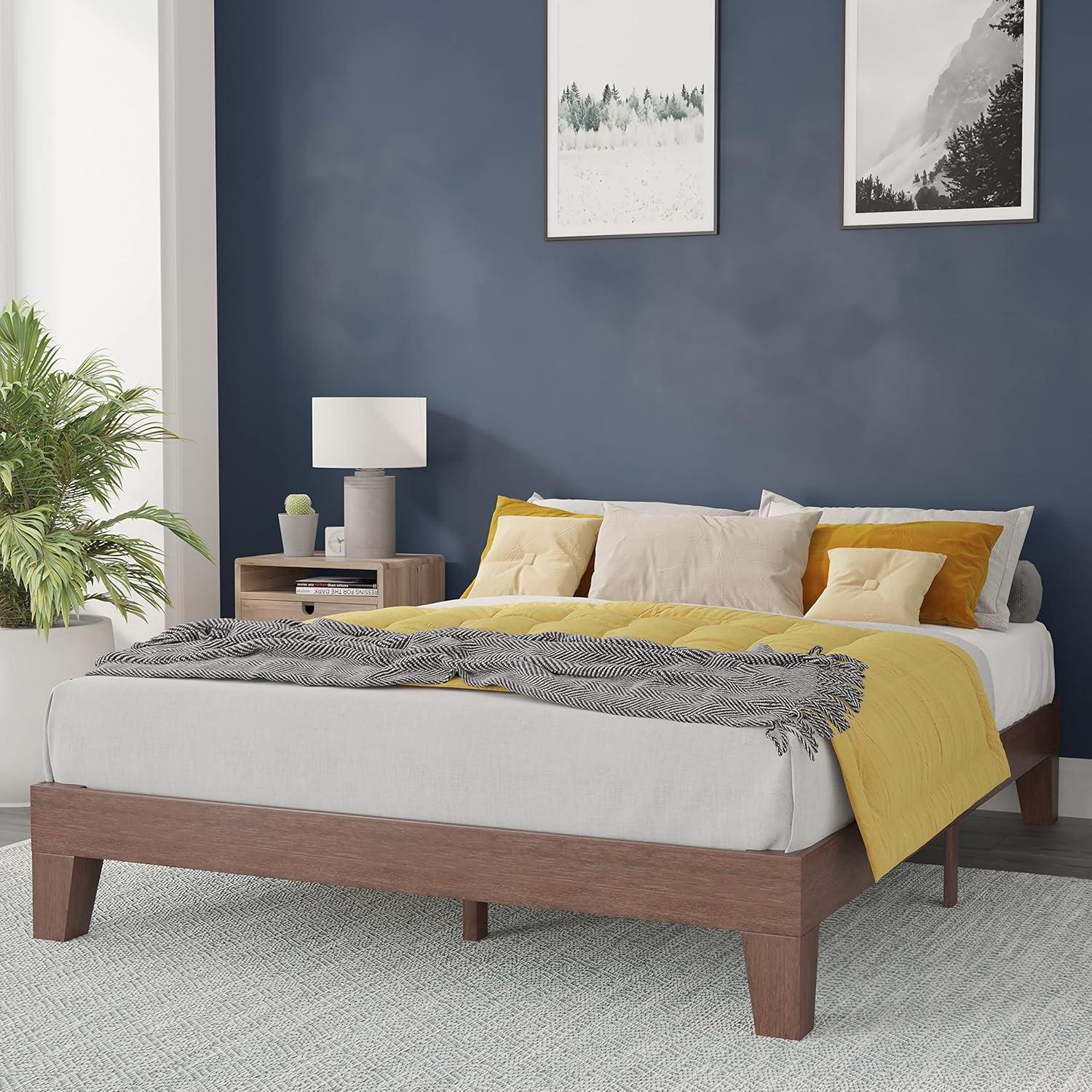 Flash Furniture Evelyn Collection Wood Platform Bed Frame, Walnut, Queen