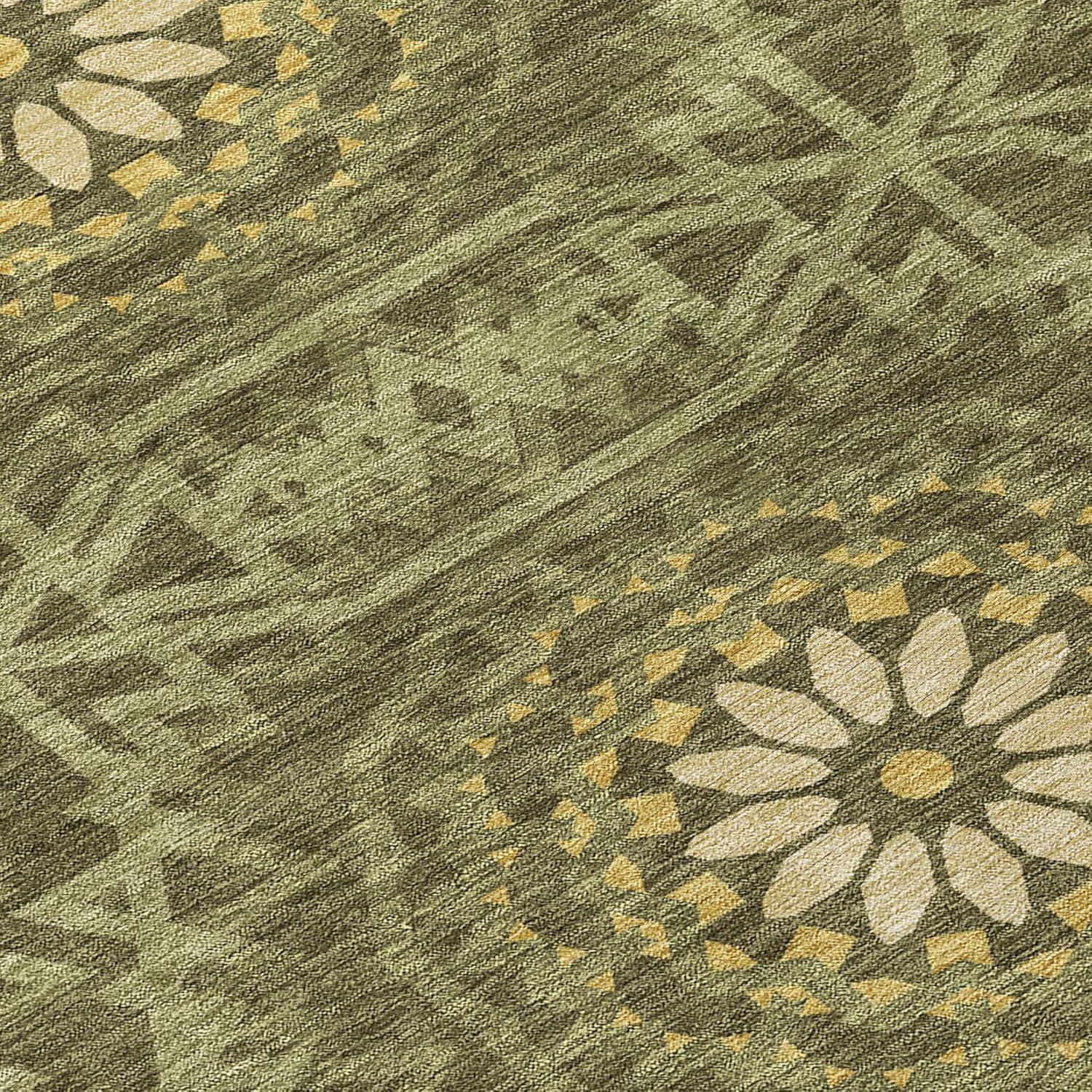 Olive Green Synthetic Flat Woven Runner Rug with Medallion Pattern