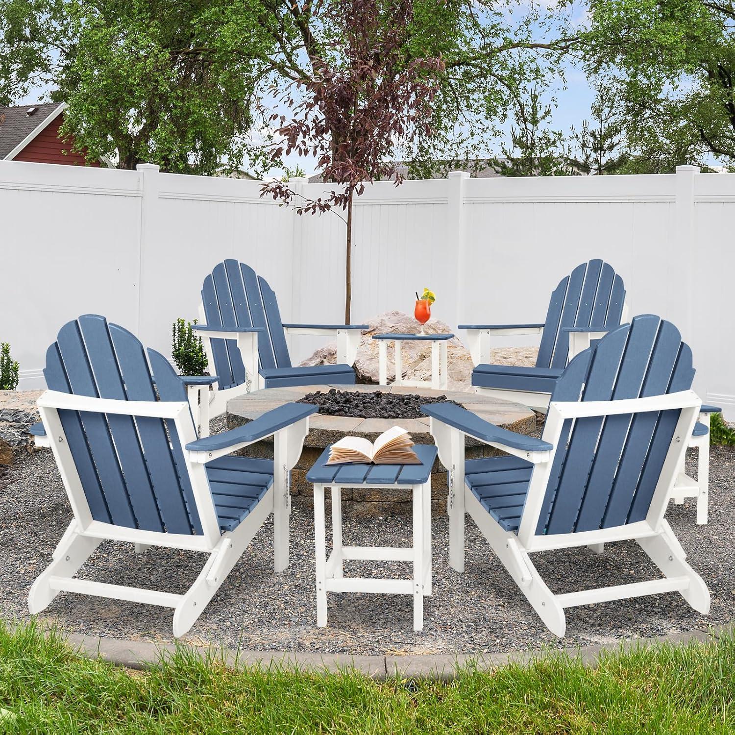 Aoodor HDPE Outdoor All-Weather Folding Adirondack Chair for Patio, Garden, Backyard, Lawn, Fire Pit, Navy Blue