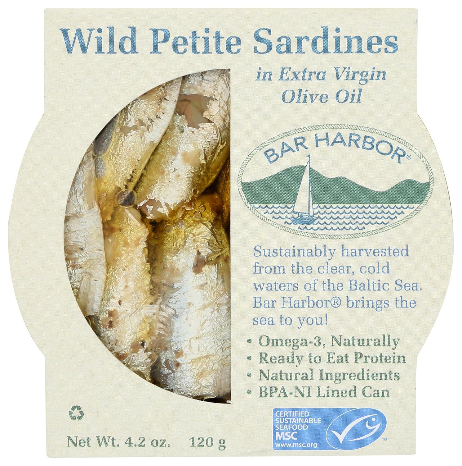 Bar Harbor Wild Petite Sardines in Extra Virgin Olive Oil, 4.2 oz (120 g)