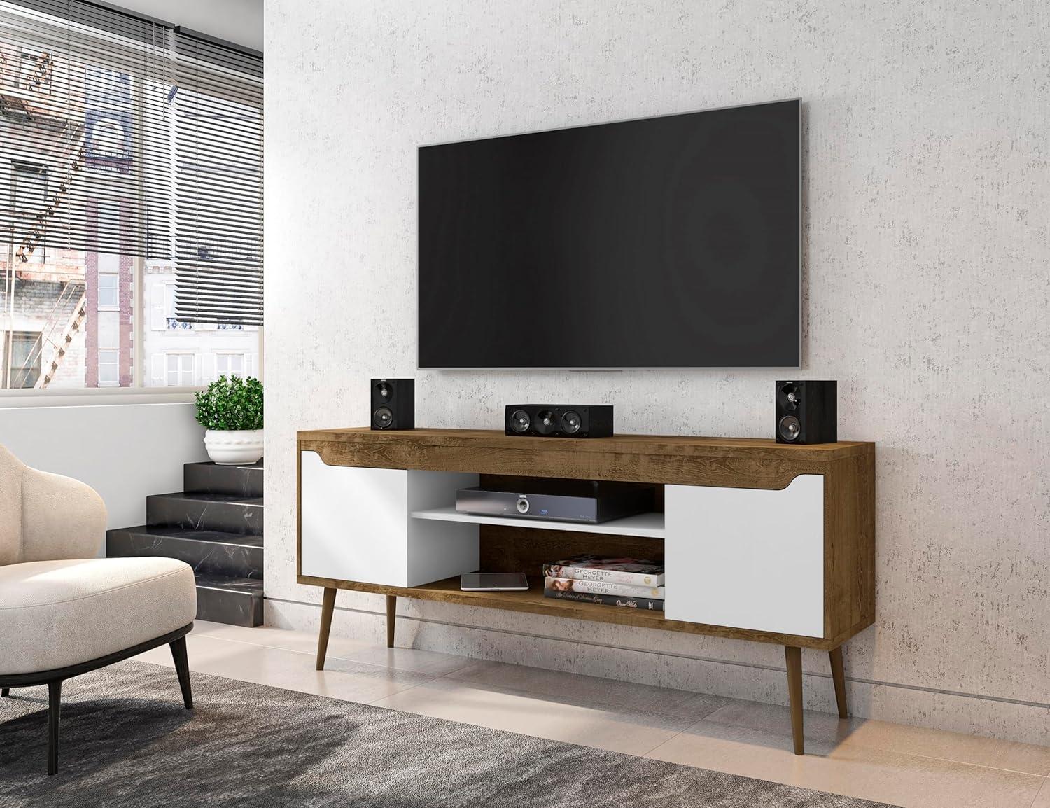 Bradley TV Stand for TVs up to 60" Black - Manhattan Comfort: Modern Entertainment Center with Open Shelves