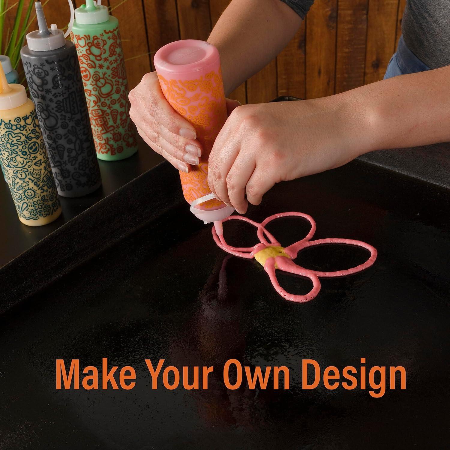 Blackstone 5251 9 Piece Pancake Art Kit Four 8 Oz Squeeze Bottles, Two 16 Oz Squeeze Bottles, 3 Animal Shaped Pancake Molds (Dinosaur, Bear and Pig) - Cooking Accessory Shapers for Kids and Adults