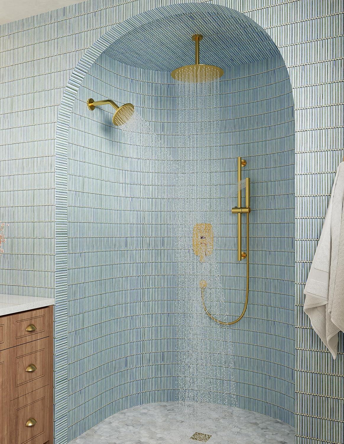 Rainfall Symphony 12inch Dual Showerhead Temperature Display Shower System with 2 in 1 Slider Bar Shower Handheld