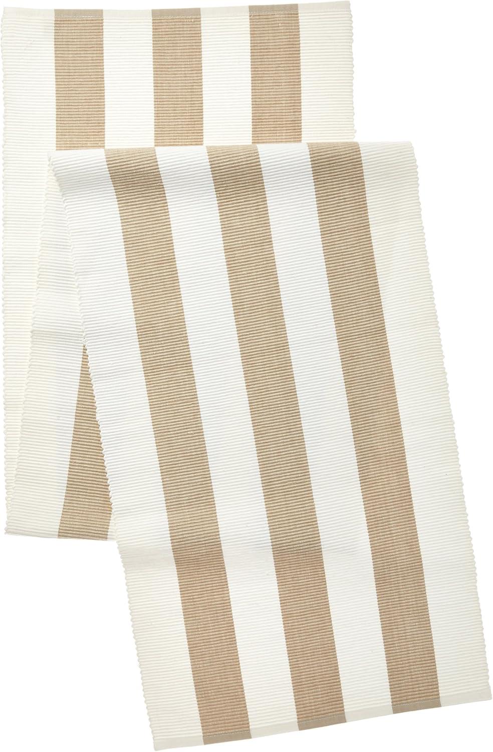 Taupe and Off-White Cotton Stripe Table Runner 16"x72"