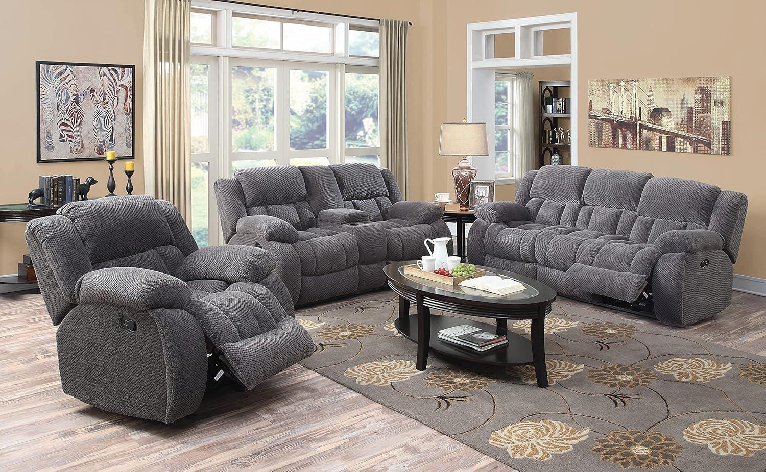 Charcoal Gray Microfiber Reclining Sofa with Pillow-Top Arms