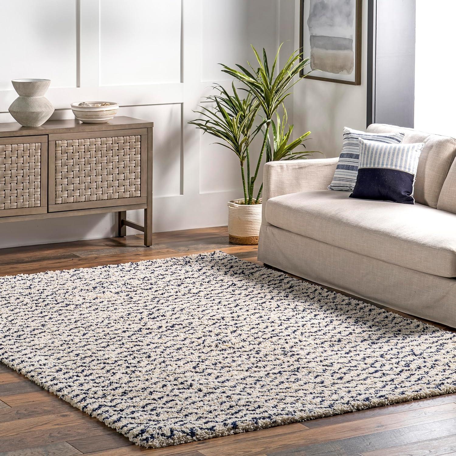 Dimora Navy Shag 9'x12' Synthetic Handmade Area Rug